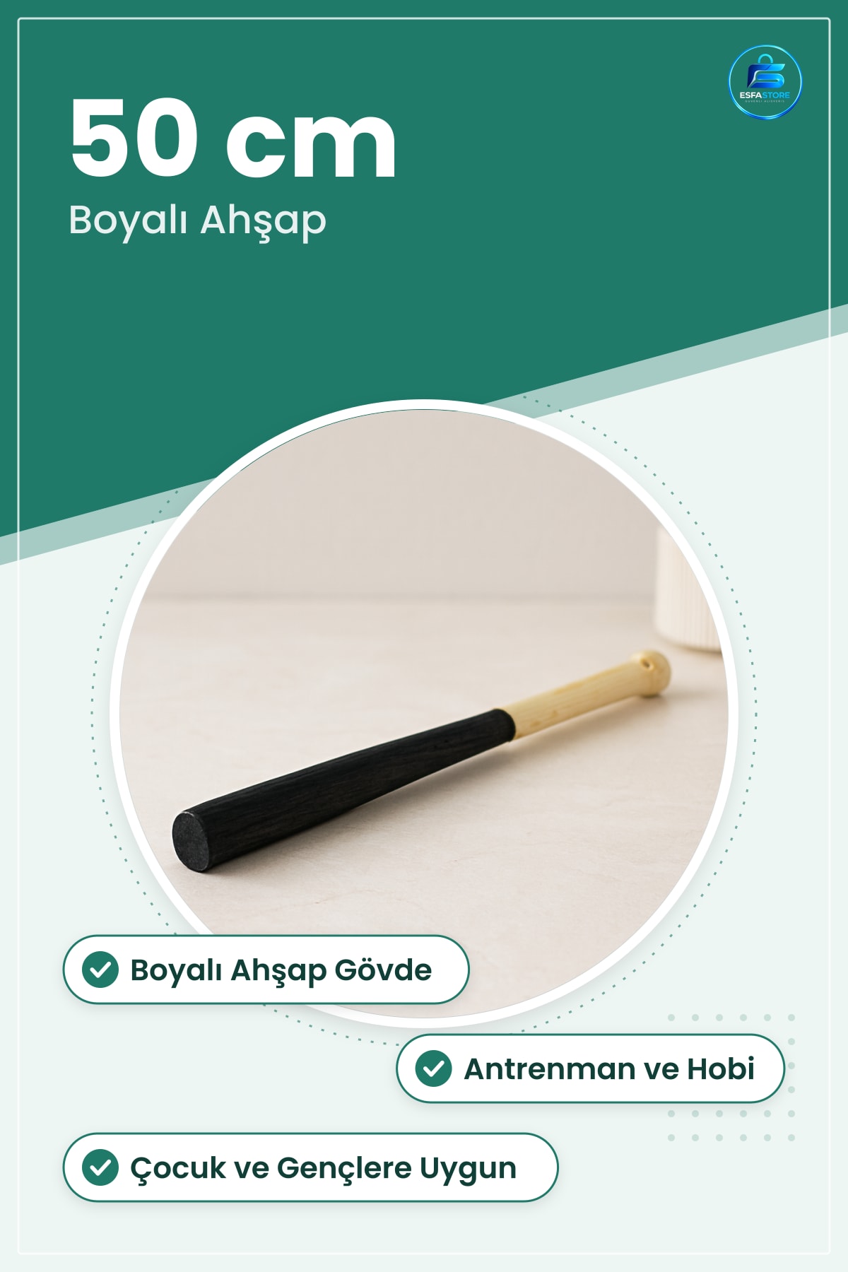 Ahşap Beyzbol Sopası 50 cm Boyalı Antrenman Çocuk Oyun Hobi Maç Ekipmanı Kulüp Okul Takım
