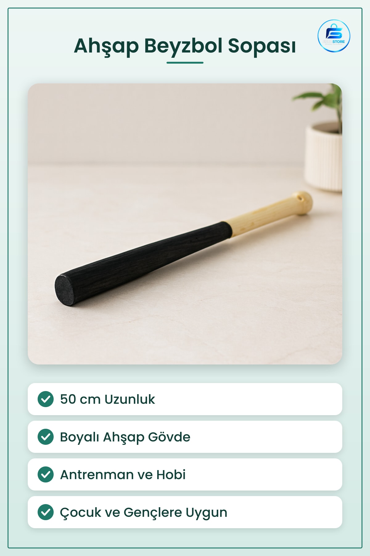 Ahşap Beyzbol Sopası 50 cm Boyalı Antrenman Çocuk Oyun Hobi Maç Ekipmanı Kulüp Okul Takım