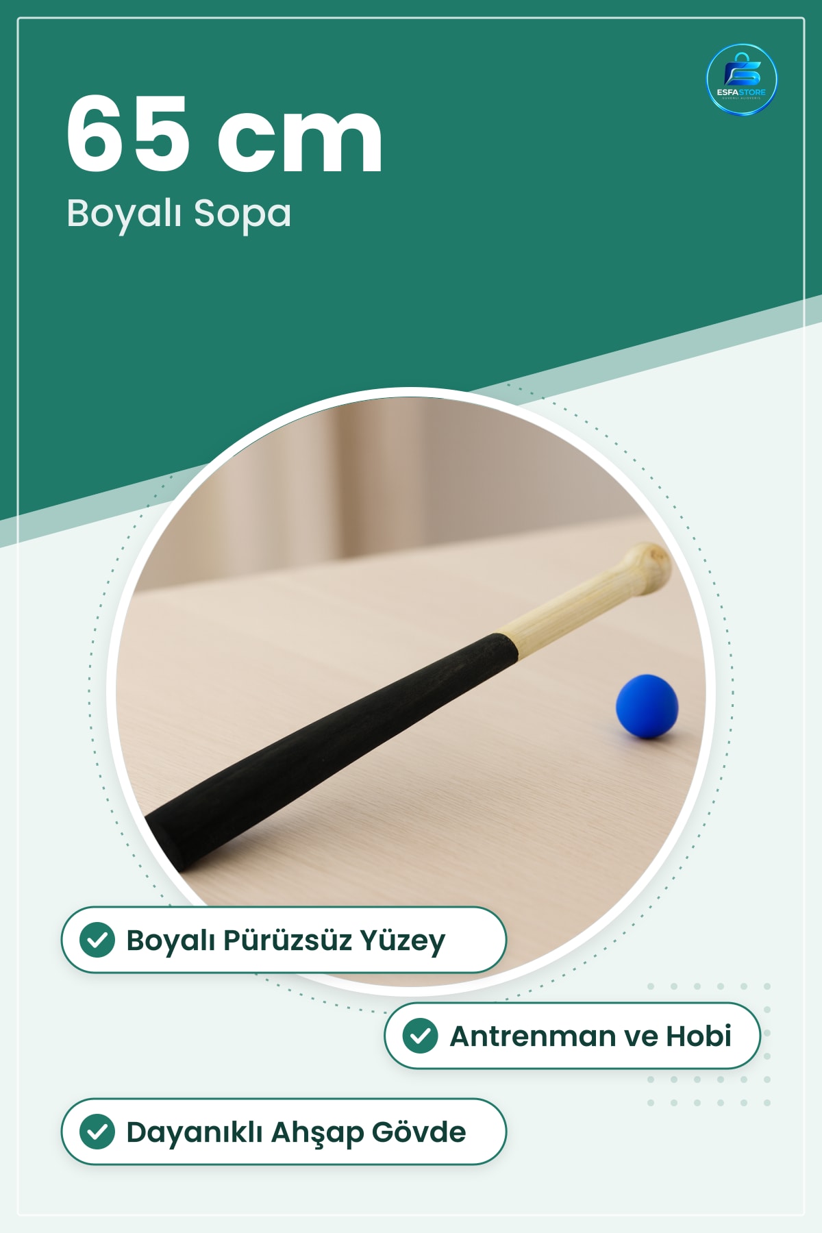 Ahşap Beyzbol Sopası 65 cm Boyalı Dayanıklı Pürüzsüz Antrenman Eğitim Hobi Spor Ekipmanı