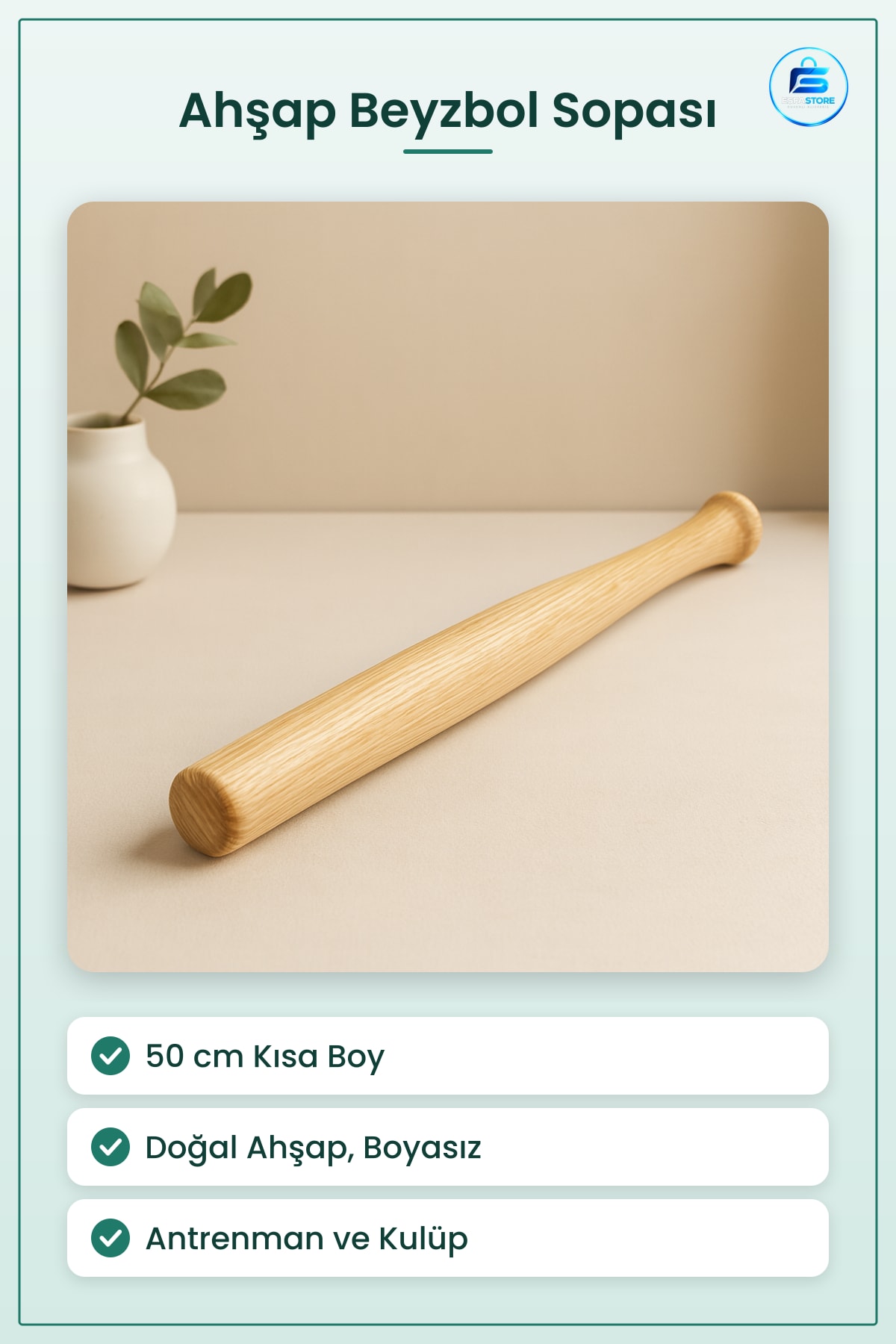 Beyzbol Sopası 50 cm Kısa Doğal Ahşap Antrenman Kulüp Eğitim Ekipmanı Pratik Kullanım