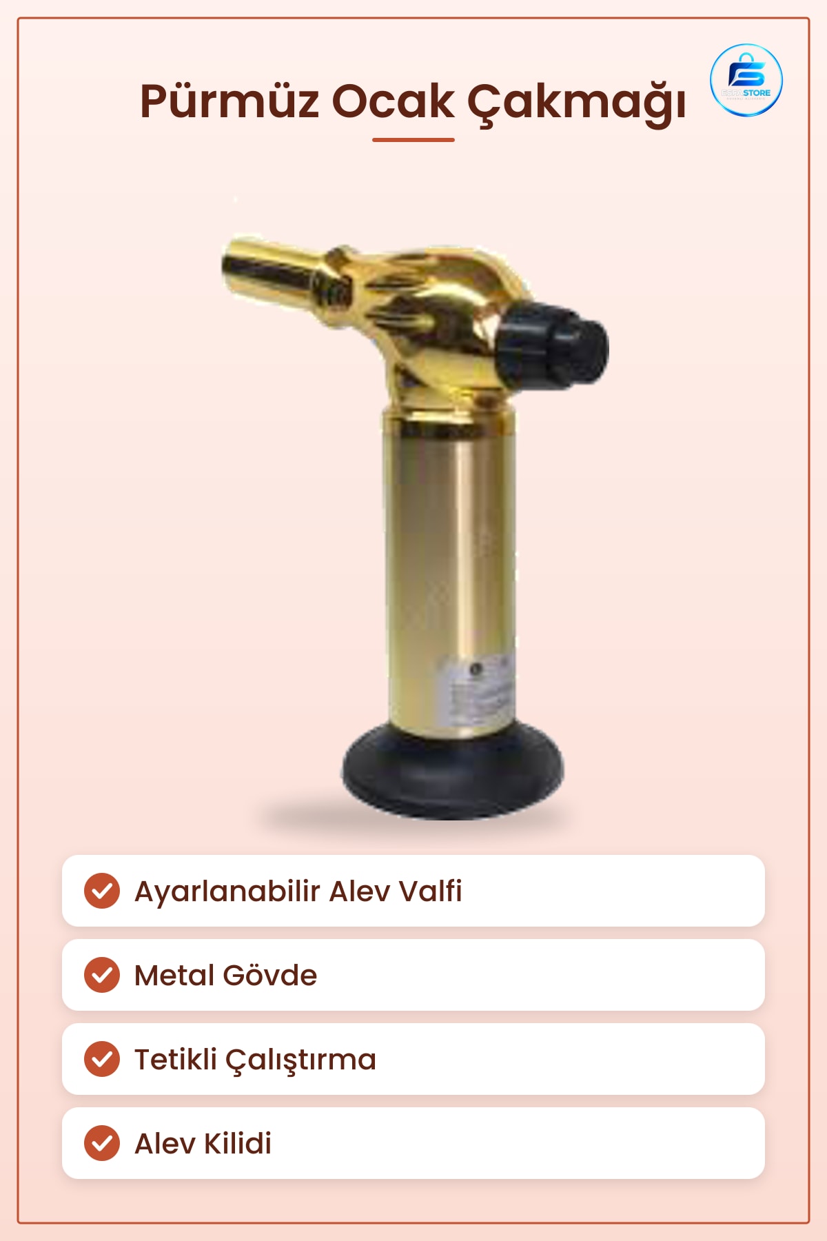 Pürmüz Ocak Çakmаğı Nargile Ayarlanabilir Alev Valfi Metal Gövde Mutfak ve Açık Hava