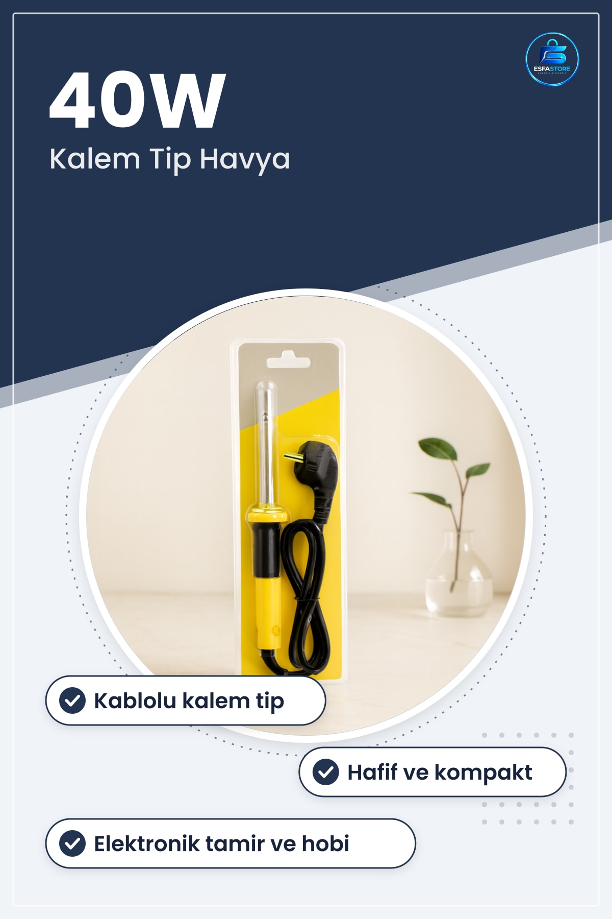 Kalem Havya 40W Kablolu Lehim Aleti Elektronik Devre Tamir ve Hobi Lehimleme Havyası Atölye