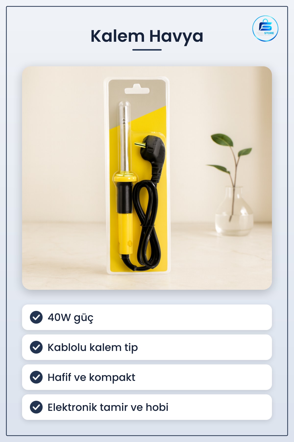 Kalem Havya 40W Kablolu Lehim Aleti Elektronik Devre Tamir ve Hobi Lehimleme Havyası Atölye
