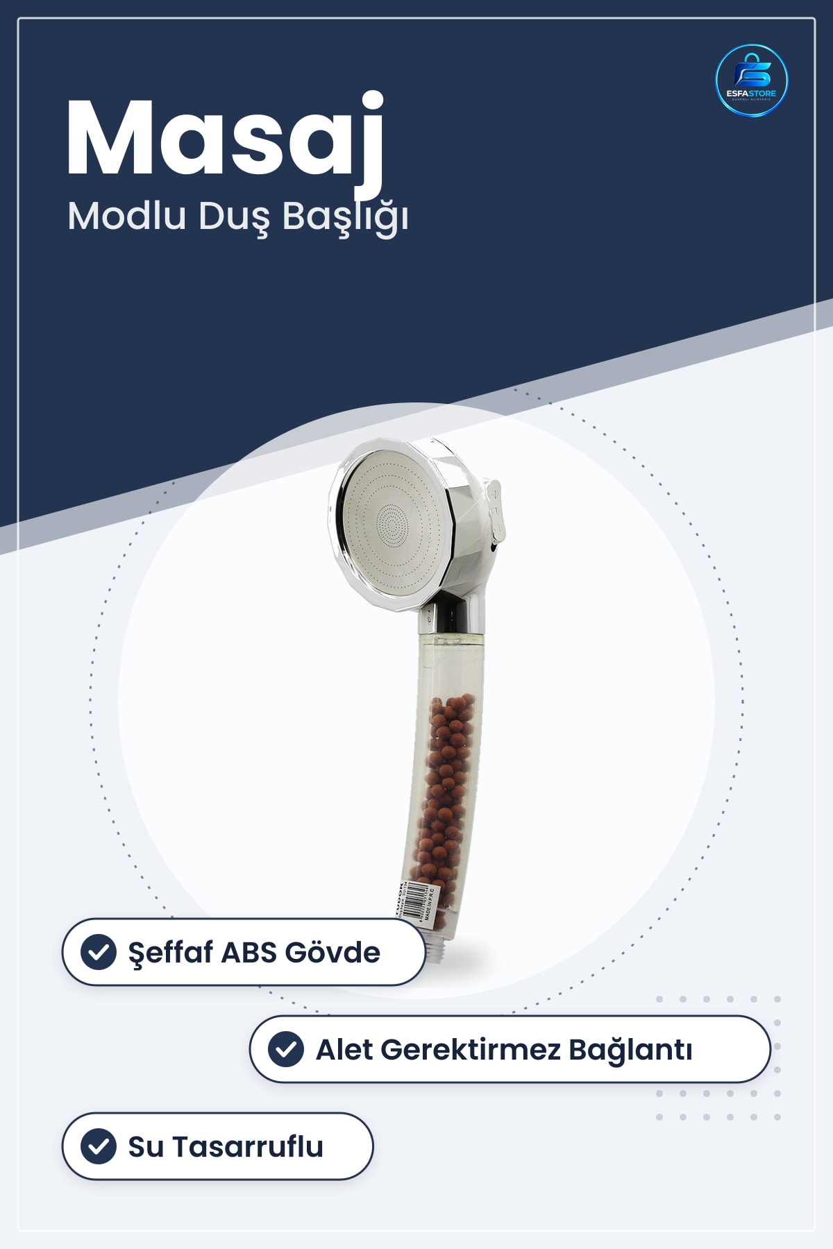 Fonksiyonlu Boncuklu Şeffaf Duş Başlığı Yağmur Masaj Modlu Su Tasarruflu Banyo Kireç Sprey