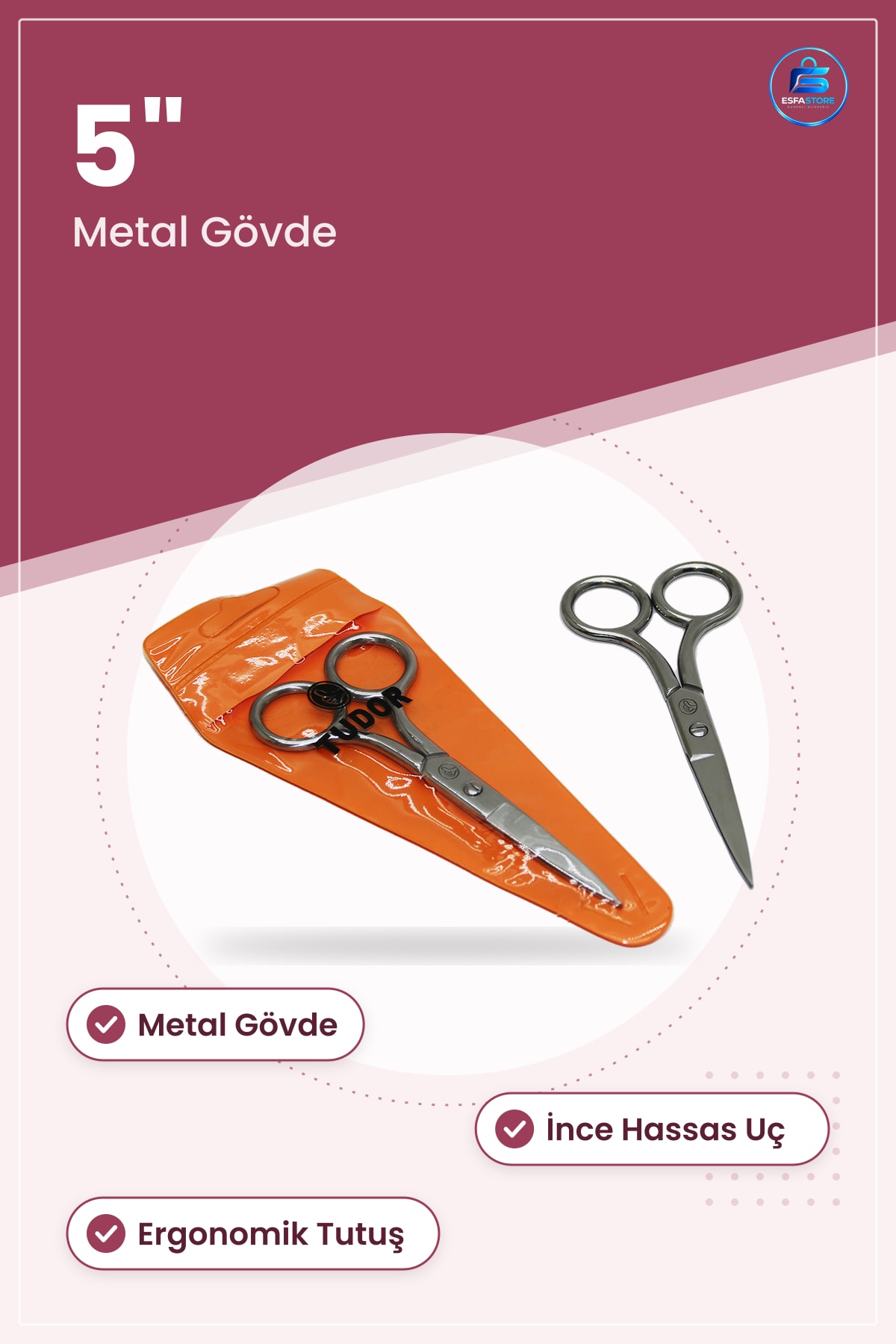 Saç Kesim Makası 5" Metal Bıyık ve Sakal Berber Hassas Uç Kişisel Bakım Ergonomik Tutuşlu