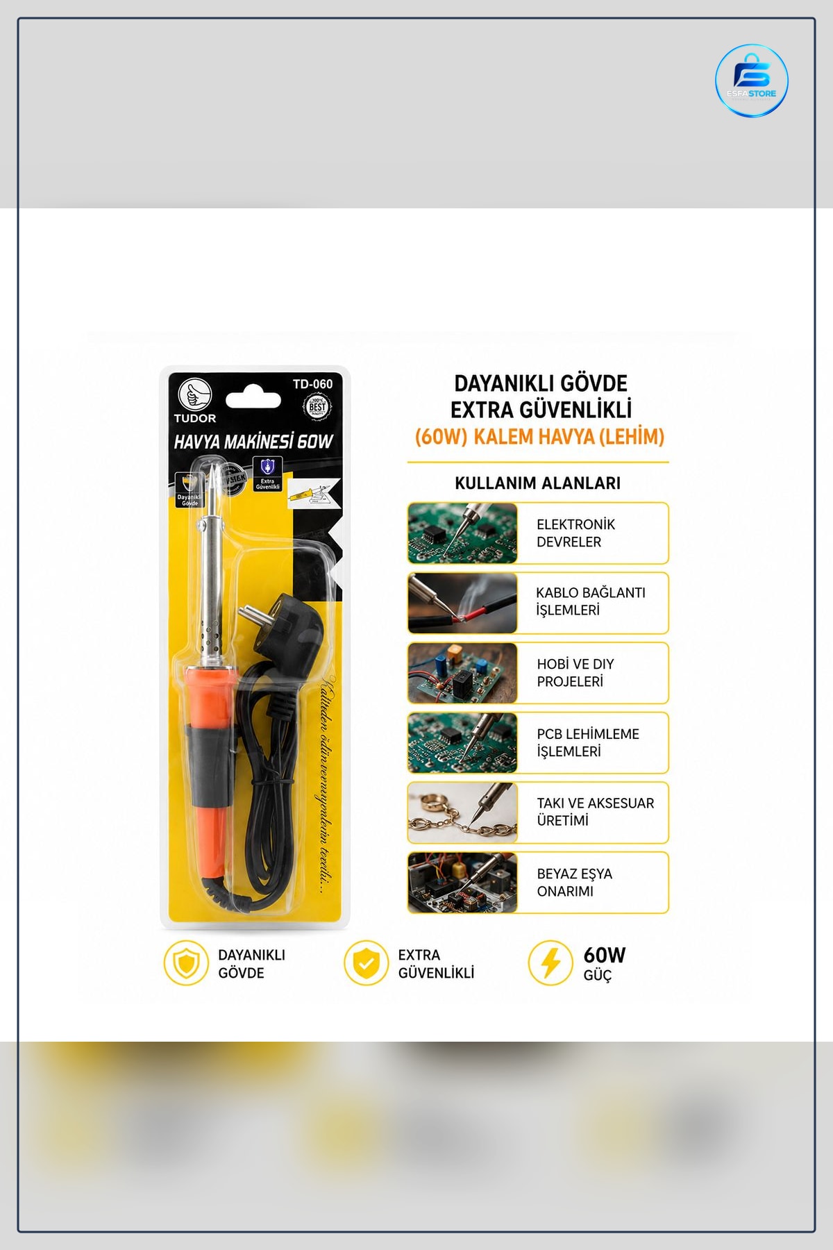 Kalem Havya 60W 220V Lehim Makinesi Elektronik Devre Hobi Tamir Lehimleme Aleti Metal Uçlu