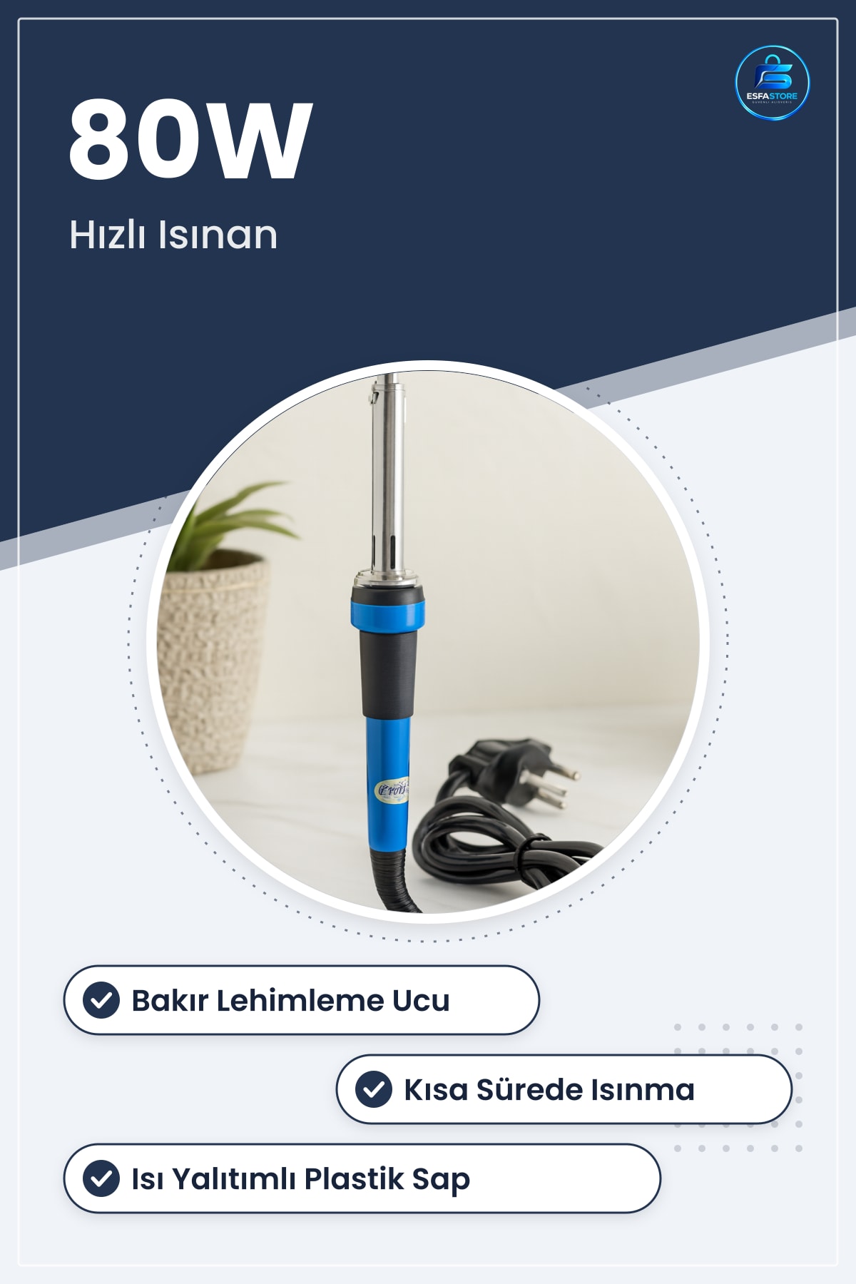 Lehim Havya 80W Hızlı Isınan Bakır Uçlu Elektronik Devre Tamiri Modelcilik Hobi Kablo Bağlantı