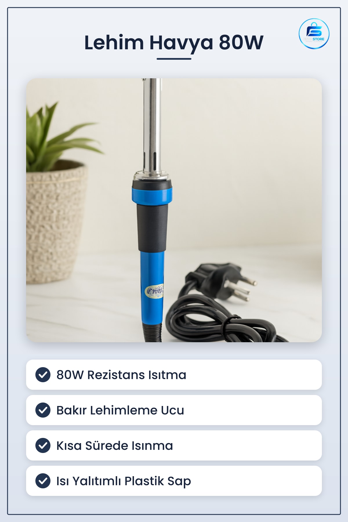 Lehim Havya 80W Hızlı Isınan Bakır Uçlu Elektronik Devre Tamiri Modelcilik Hobi Kablo Bağlantı