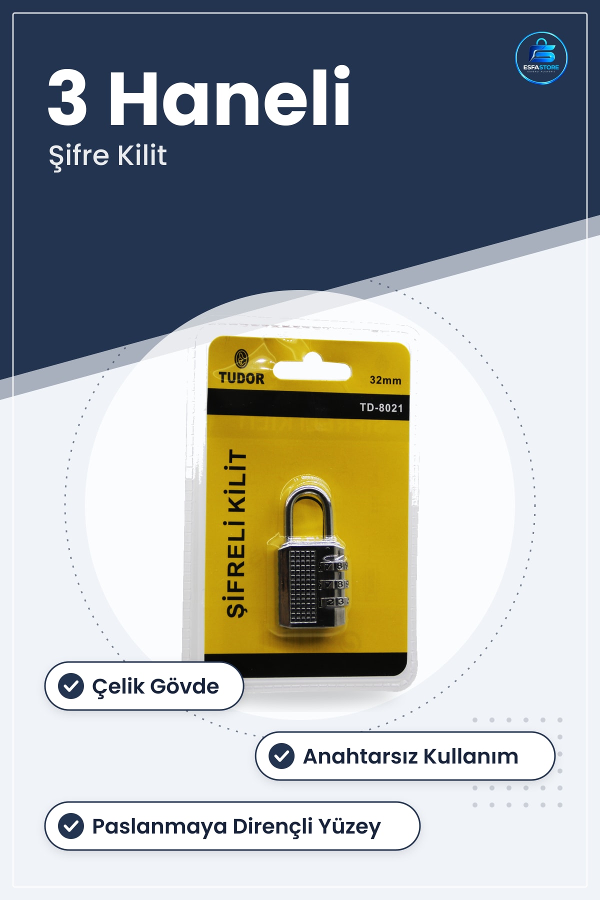 Şifreli Asma Kilit Çelik Gövde 3 Haneli Şifre Kapı Dolap Bavul Depo Güvenlik Anahtarsız
