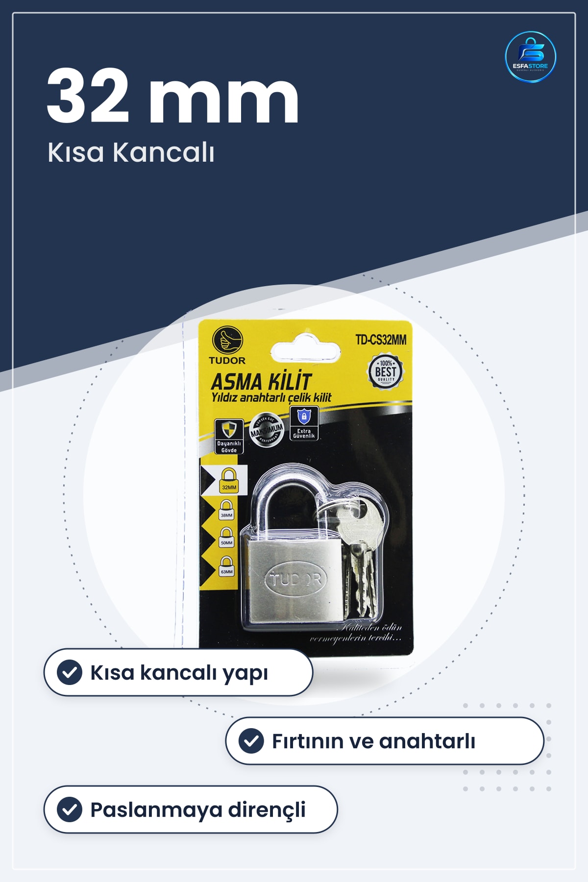 Asma Kilit 32 mm Çelik Kısa Kancalı Gri Yıldız Anahtarlı Güvenlik Kilidi Dolap Kapı Depo