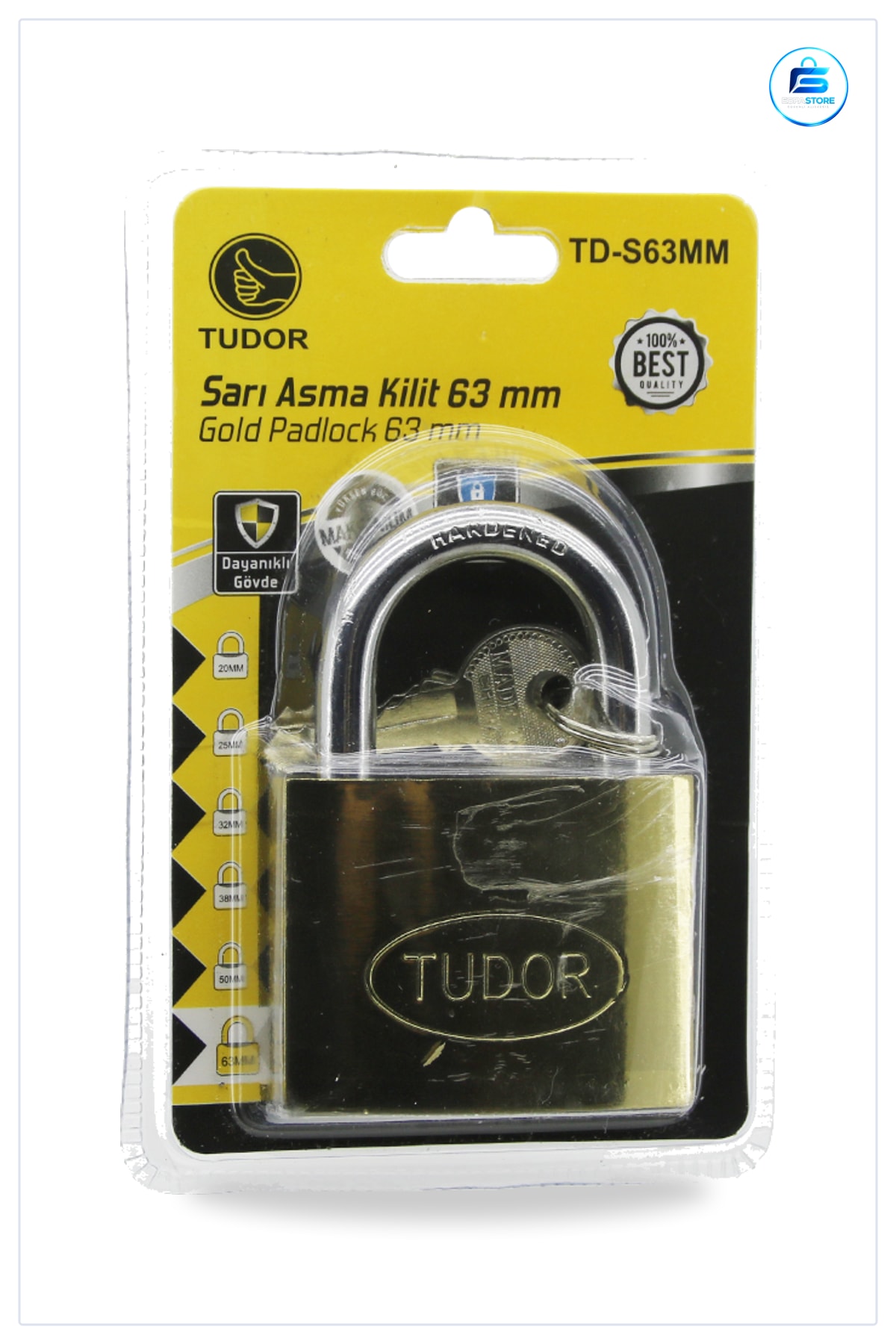 Sarı Asma Kilit 63MM Kısa Kancalı Dayanıklı Çelik Gövde Kapı Dolap Sandık İçin Dış Mekan