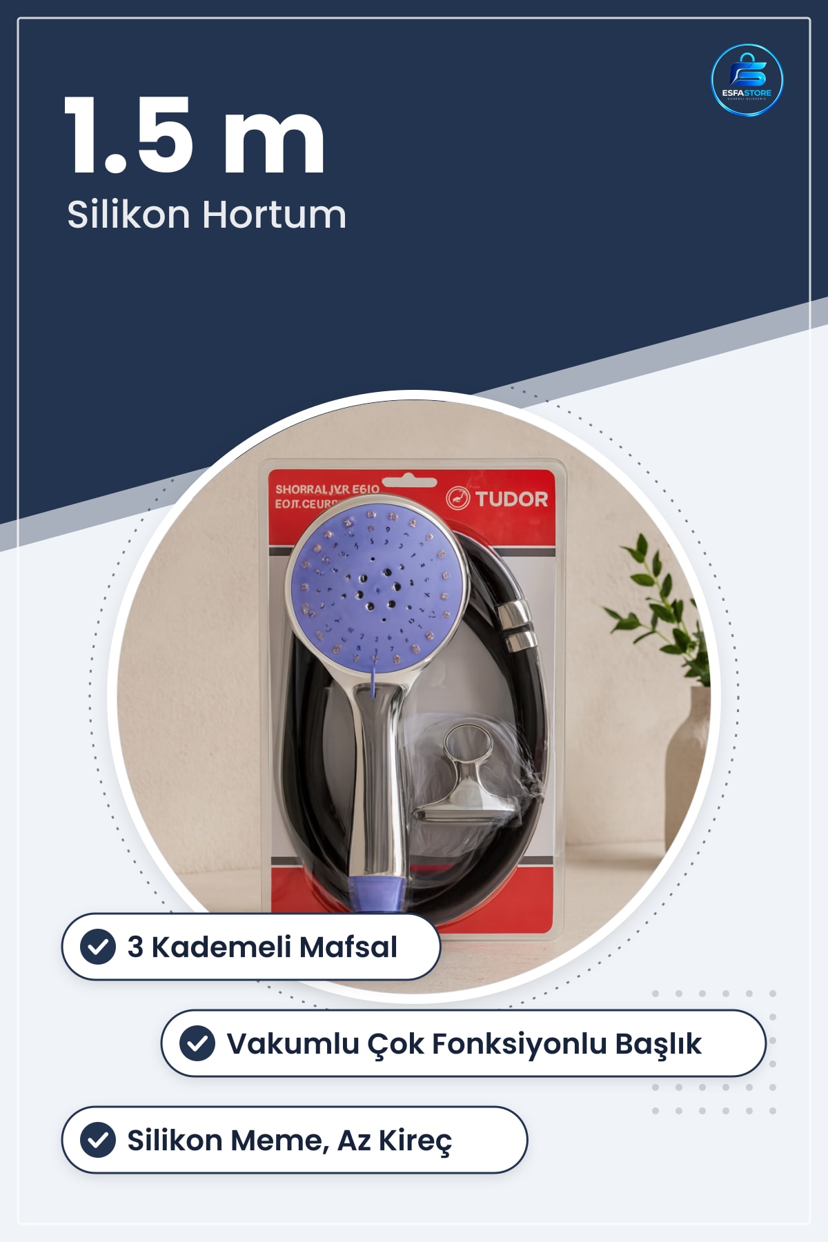 Vakumlu Silikon Duş Sistemi Seti 1.5m Çok Fonksiyonlu Başlık 3 Kademe Mafsal Banyo Lüks