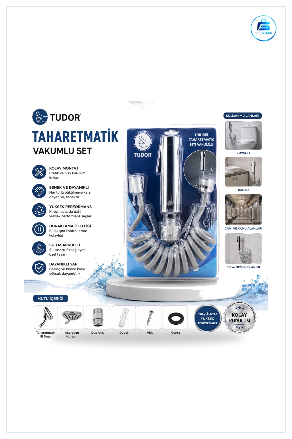 Taharetmatik El Duşu Seti Krom Vakumlu Hortum Mafsal Banyo Tesisatı Tuvalet Hijyeni Kolay Montaj
