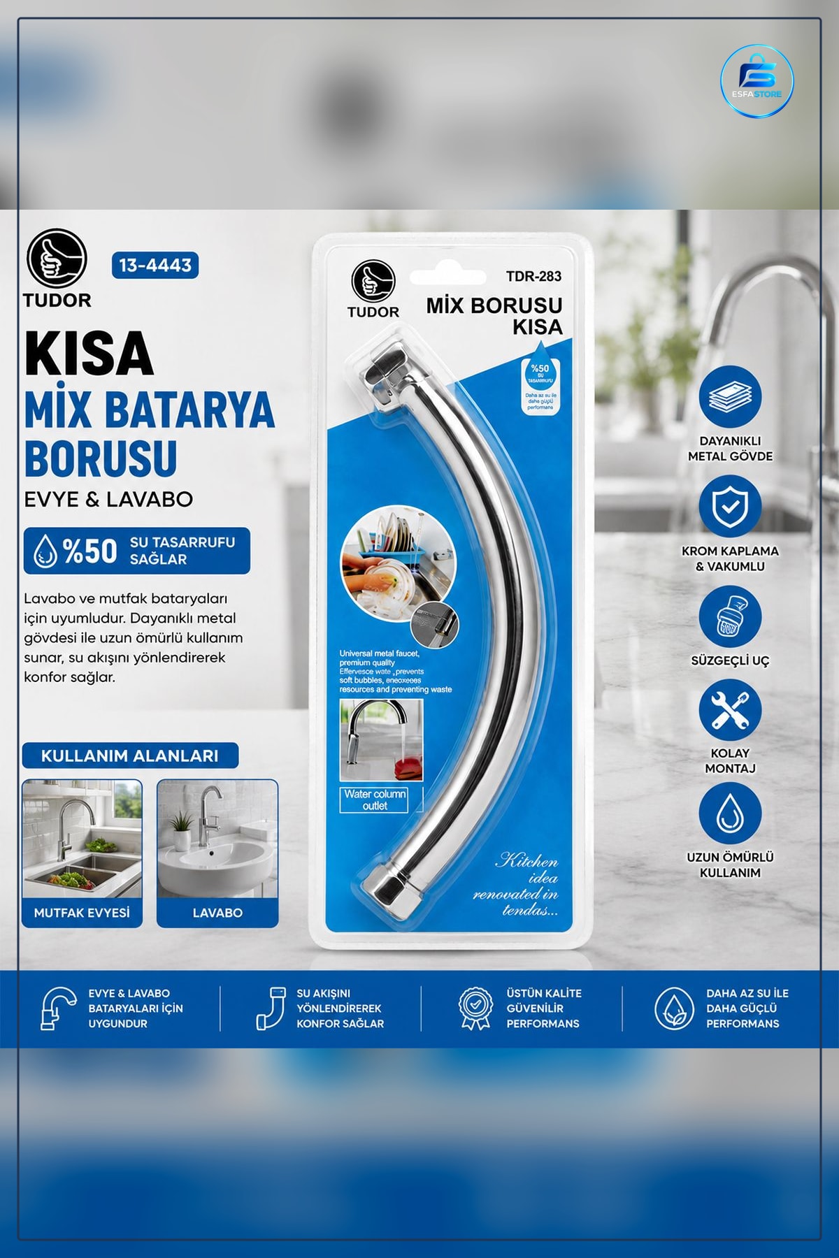Kısa Batarya Borusu Musluk Başlığı Evye Lavabo Krom Kaplama Vakumlu Süzügeﾃｧli Mutfak Banyo