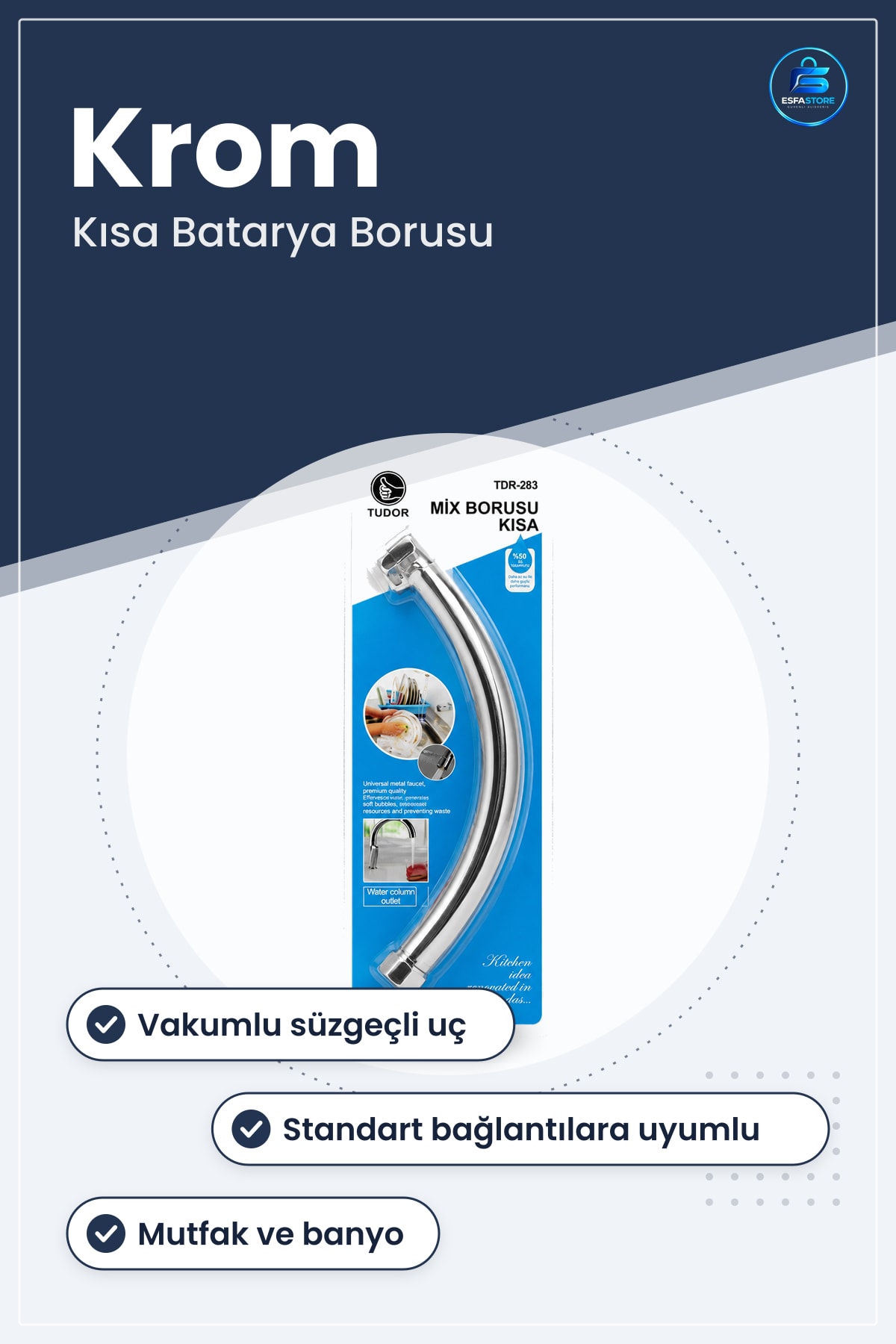 Kısa Batarya Borusu Musluk Başlığı Evye Lavabo Krom Kaplama Vakumlu Süzügeﾃｧli Mutfak Banyo