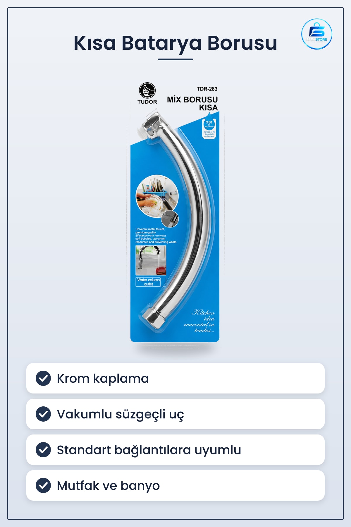 Kısa Batarya Borusu Musluk Başlığı Evye Lavabo Krom Kaplama Vakumlu Süzügeﾃｧli Mutfak Banyo