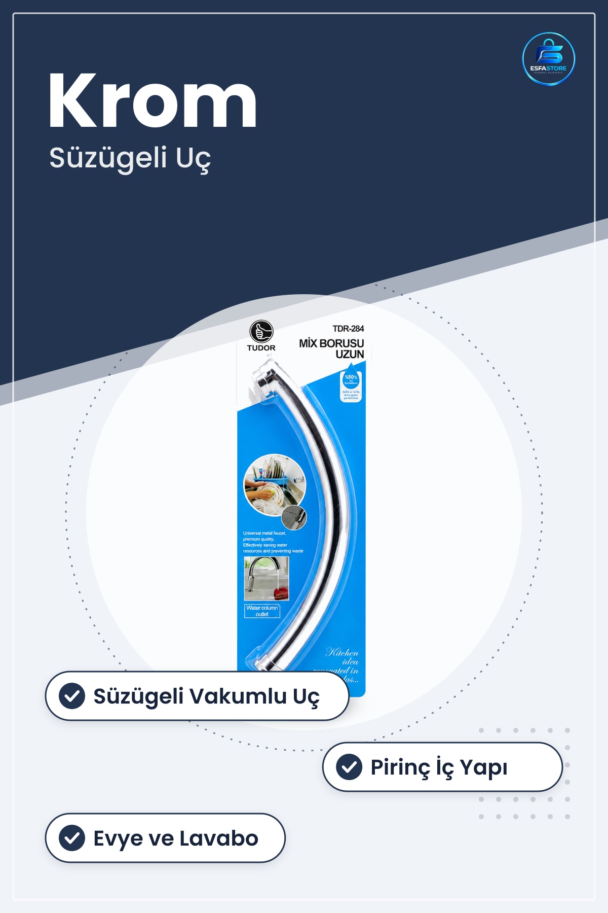 Musluk Başlığı Uzun Mix Batarya Borusu Evye ve Lavabo Krom Süzügeli Uç Vakumlu Mutfak Banyo