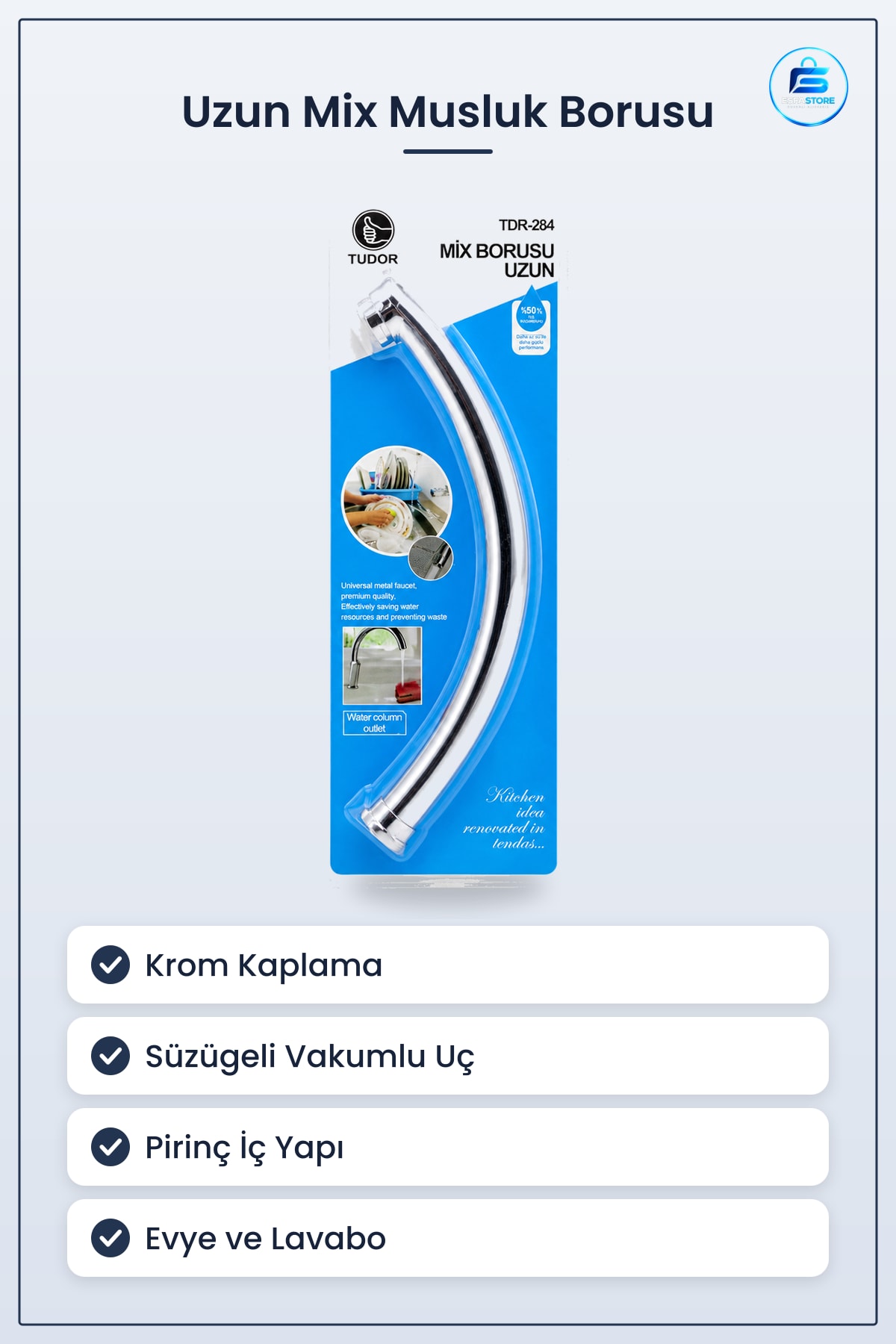 Musluk Başlığı Uzun Mix Batarya Borusu Evye ve Lavabo Krom Süzügeli Uç Vakumlu Mutfak Banyo