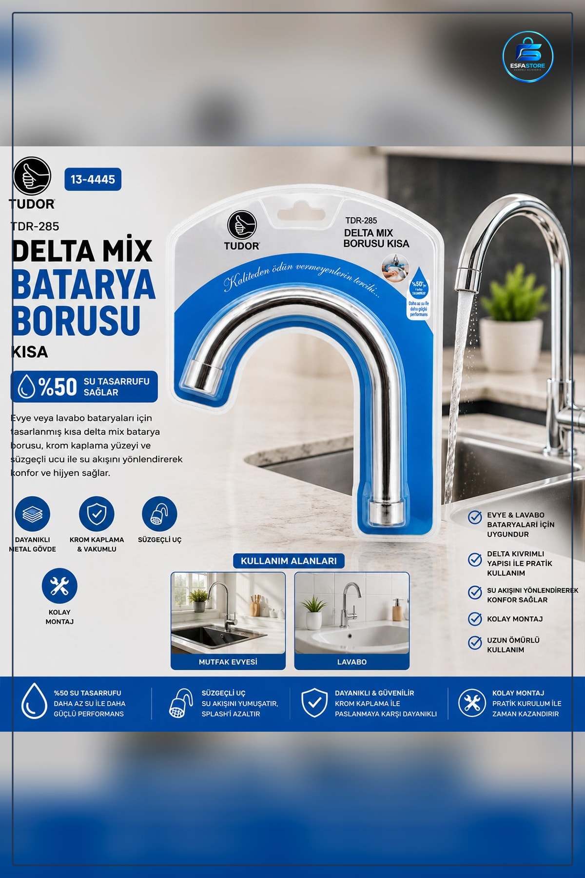 Kısa Krom Musluk Başlığı Evye Lavabo Batarya Borusu Süzgeçli Uç Delta Mix Vakumlu Mutfak Banyo