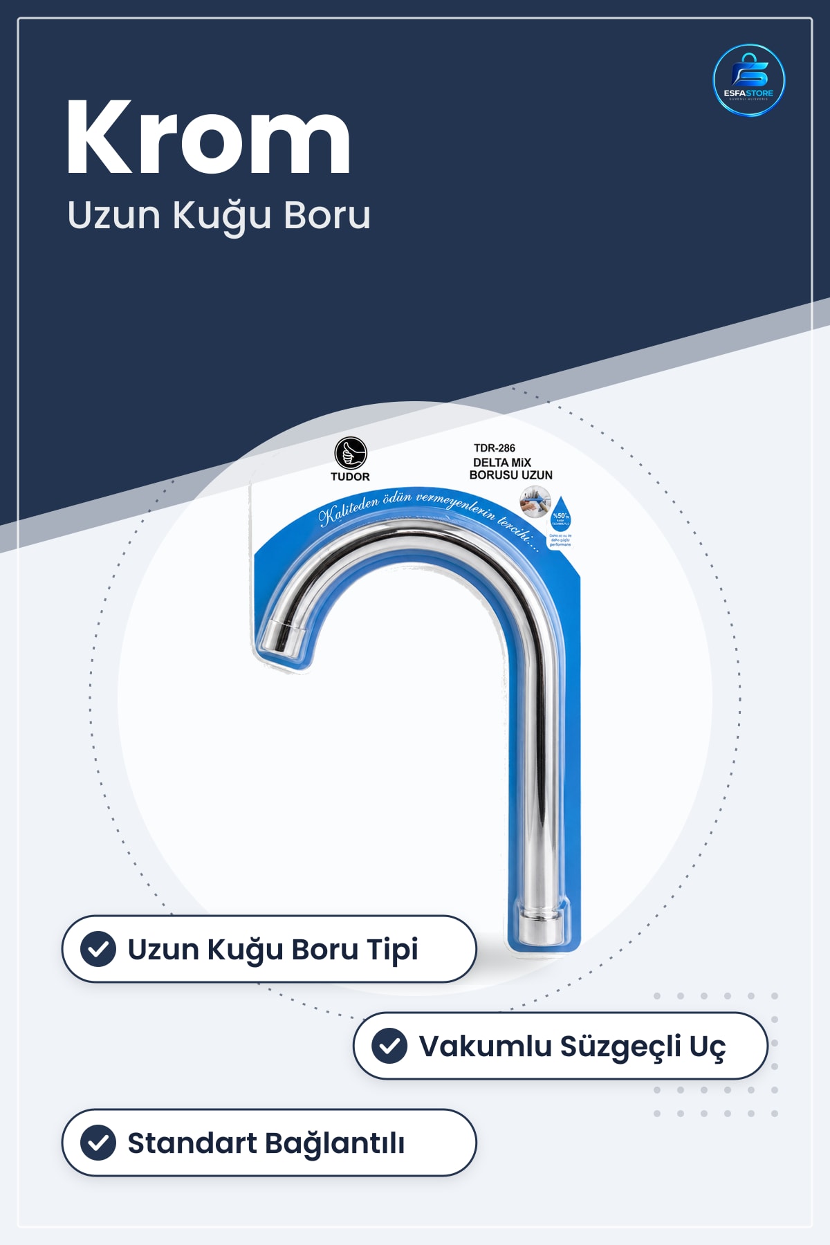 Eviye Bataryası Uzun Kuğu Boru Krom Kaplama Vakumlu Süzügeçli Mutfak Lavabo Kolay Montaj Dayanıklı
