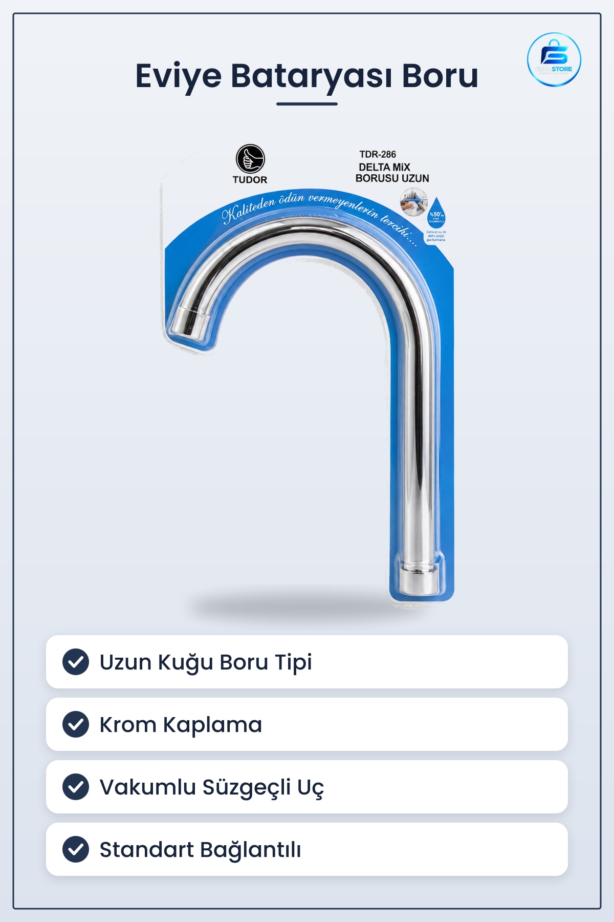 Eviye Bataryası Uzun Kuğu Boru Krom Kaplama Vakumlu Süzügeçli Mutfak Lavabo Kolay Montaj Dayanıklı