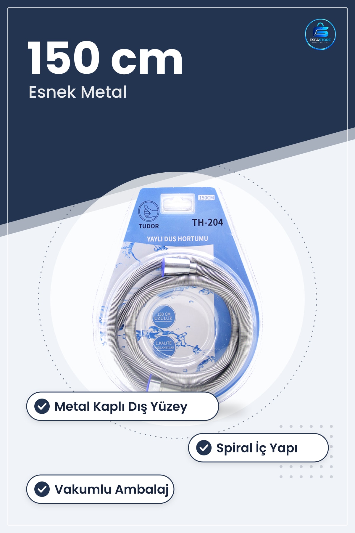 Yaylı Metal Duş Sistemi Hortumu 150 cm Banyo Esnek Spiral Bağlantı Uyumlu Dayanıklı