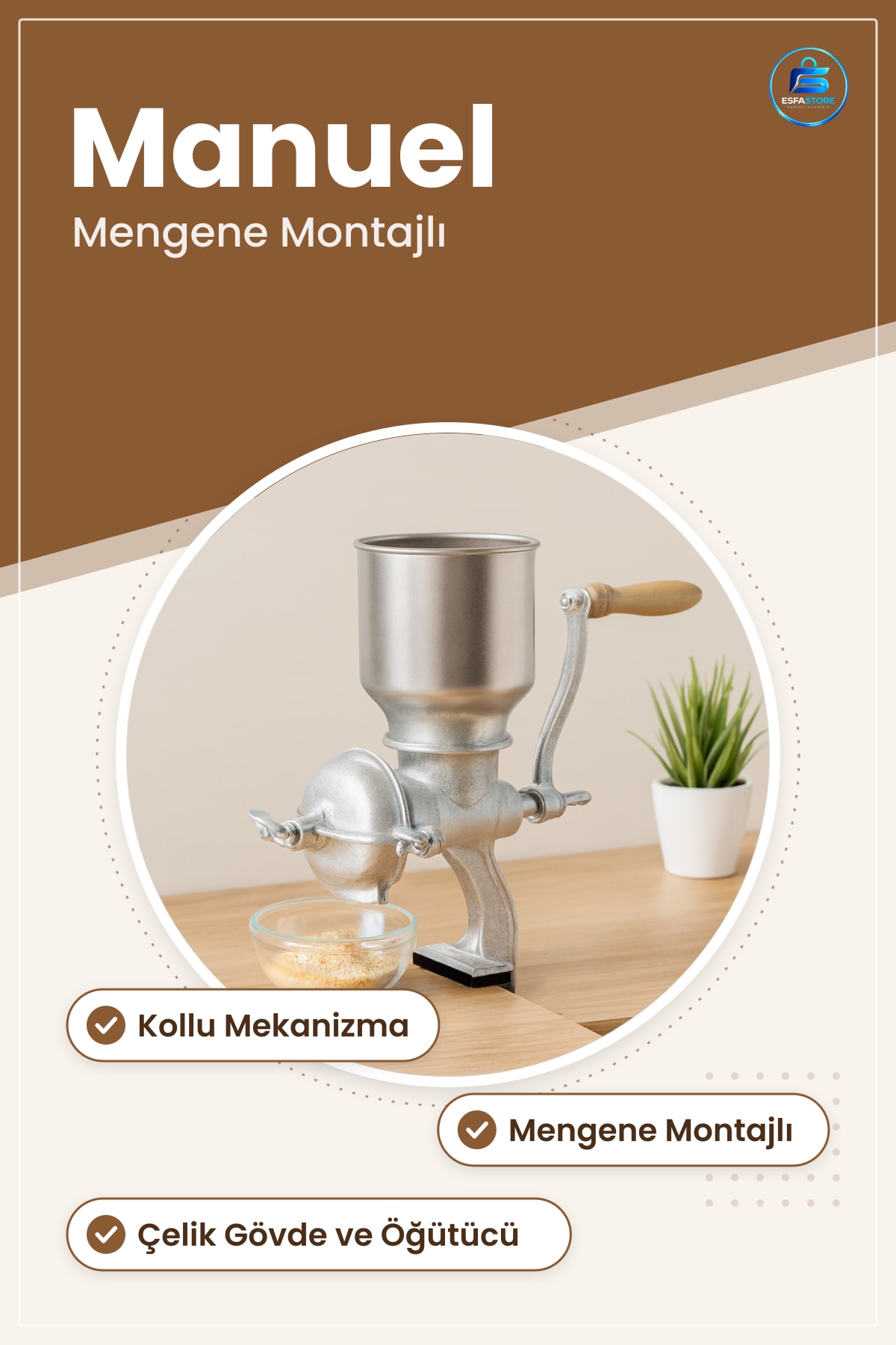 Manuel Kıyma Makinası Kollu Mengene Montağlı Bulgur Tahıl Öğütme Makinesi Çelik Gövde