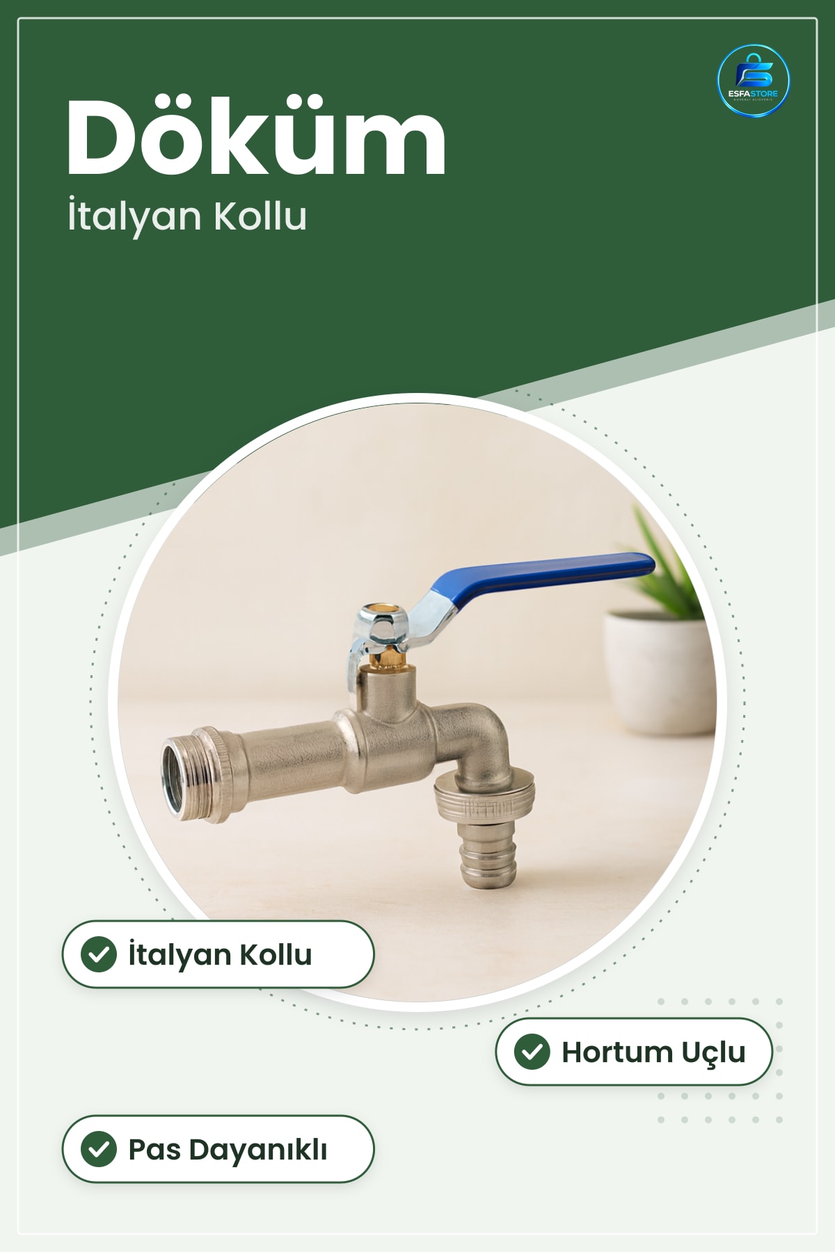 Bahçe Musluğu Döküm İtalyan Kollu Hortum Uçlu Pas Dayanıklı Sulama Armatürü Tesisat