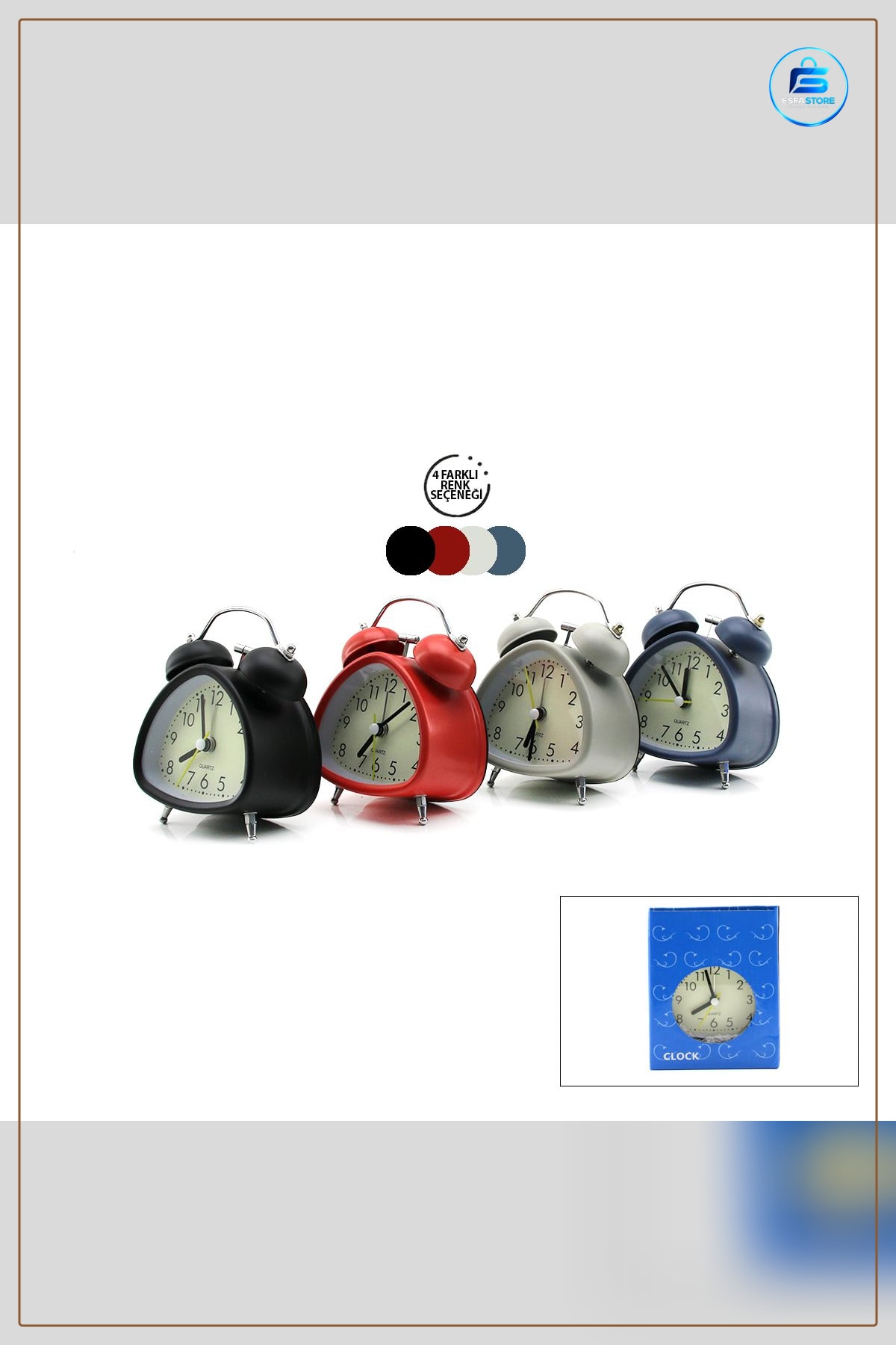 Masa Saati Twin Bell Metal Çalar Saat Pilli Işıklı 7.2 cm Kompakt Alarm Ev Dekorasyon