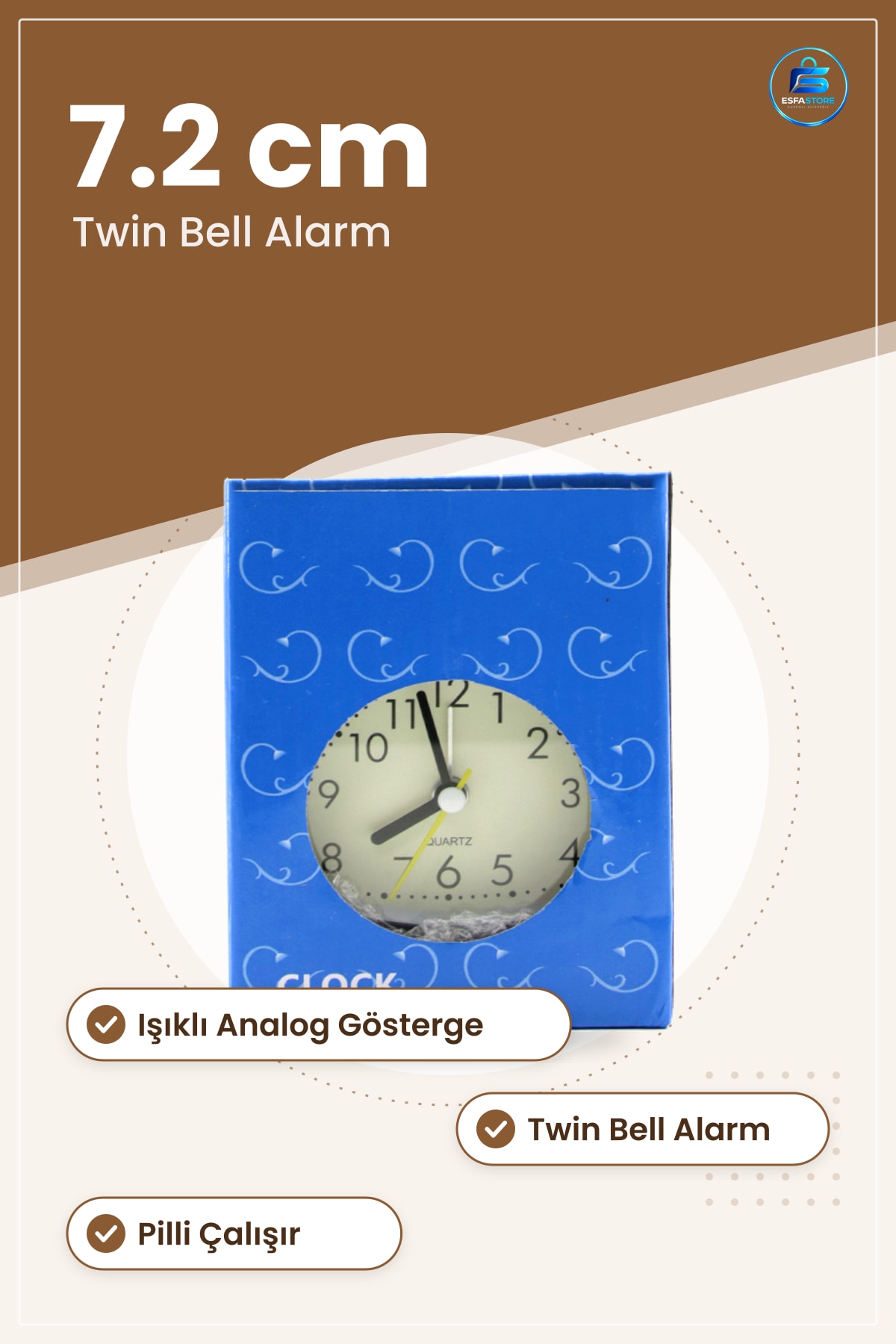 Masa Saati Twin Bell Metal Çalar Saat Pilli Işıklı 7.2 cm Kompakt Alarm Ev Dekorasyon