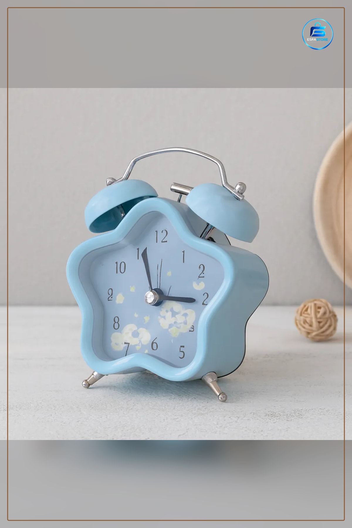 Çift Zilli Metal Masa Saati 8.8 cm Pilli Işıklı Alarmlı Yıldız Tasarım Yatak Odası Komodin