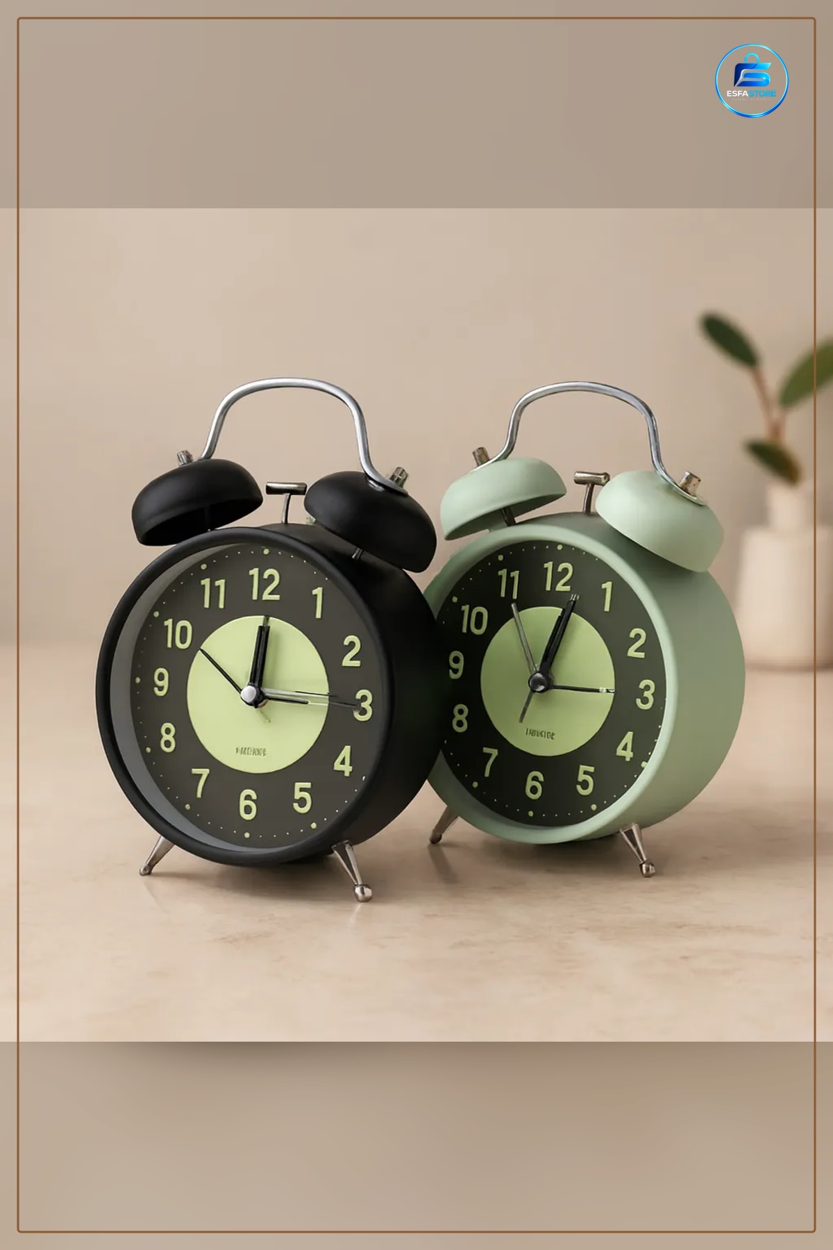 Masa Çalar Saat Twin Bell Metal Kasalı 11 cm Pilli Işıklı Fosforlu Çift Çanlı Alarm
