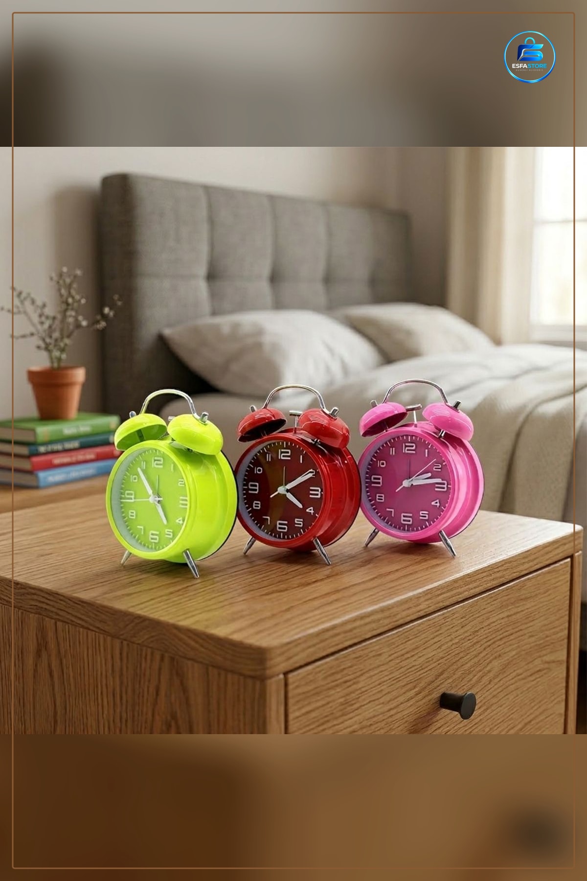 Twin Bell Çalar Masa Saati 10 cm Metal Kasa Analog Alarm Yatak Odası Ofis Dekoratif Hediye