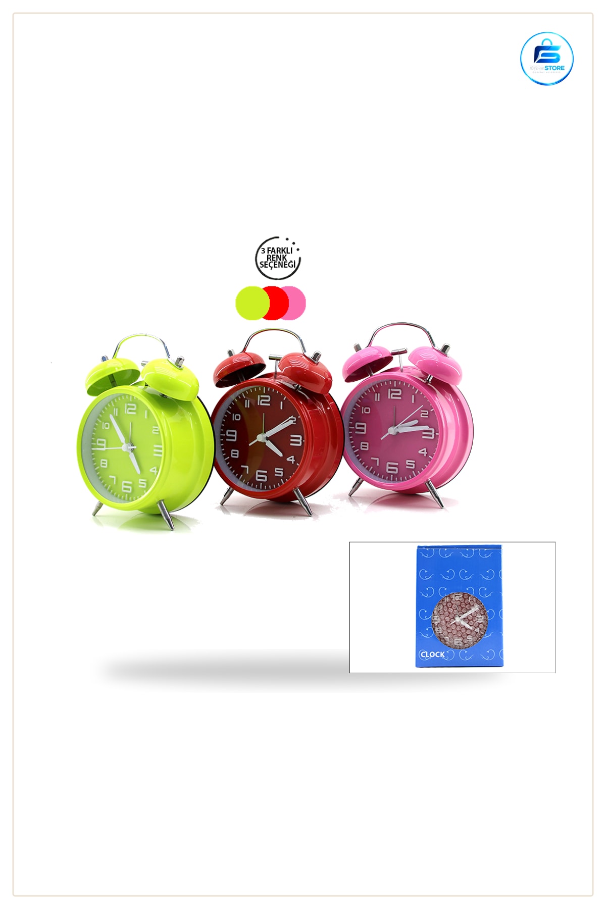 Twin Bell Çalar Masa Saati 10 cm Metal Kasa Analog Alarm Yatak Odası Ofis Dekoratif Hediye