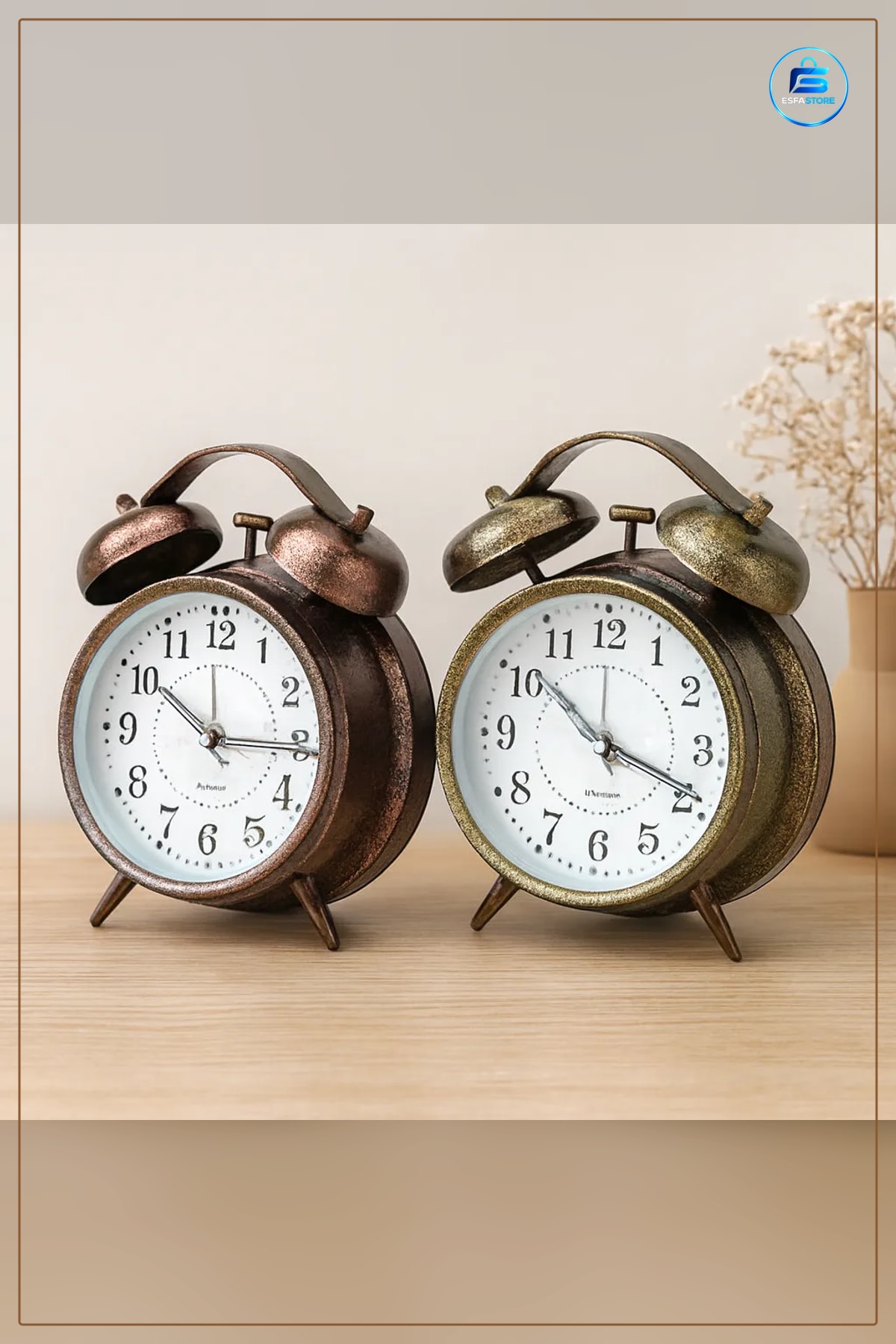 Masa Çalar Saat Çift Zilli Metal Retro 10 cm Pilli Işıklı Dekoratif Masaüstü Hediye