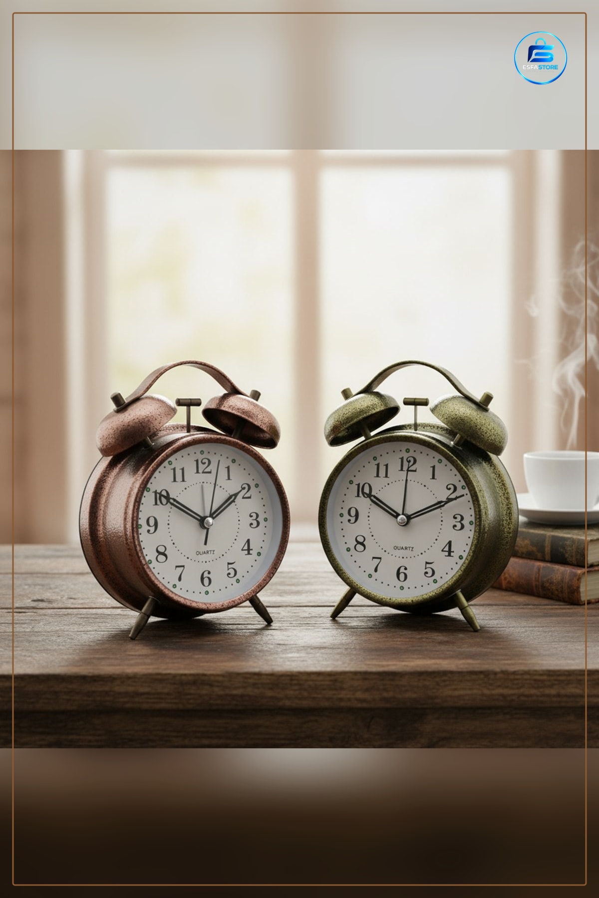 Masa Çalar Saat Çift Zilli Metal Retro 10 cm Pilli Işıklı Dekoratif Masaüstü Hediye