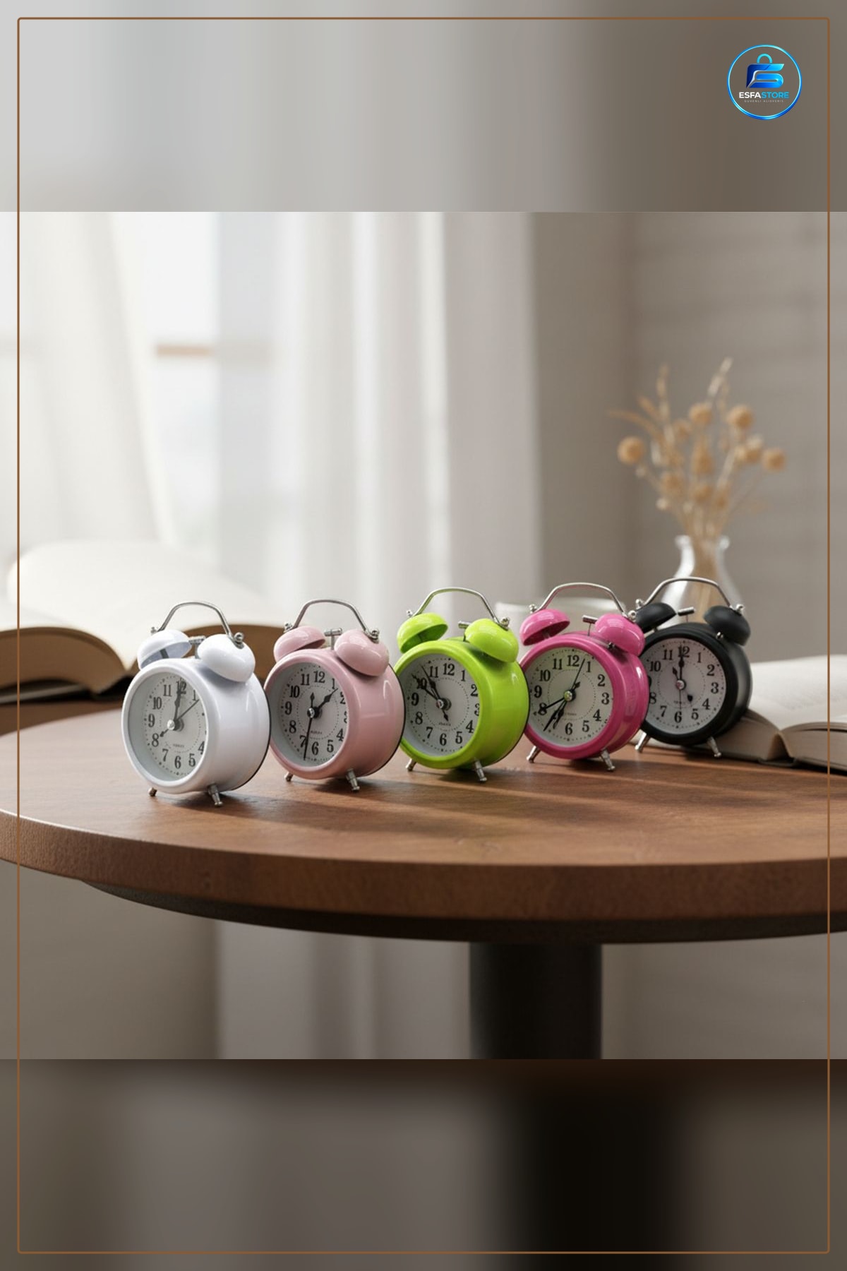 Masa Çalar Saat Yuvarlak Metal Kasalı Pilli Işıklı 8 cm Klasik Twin Bell Alarm Dekoratif