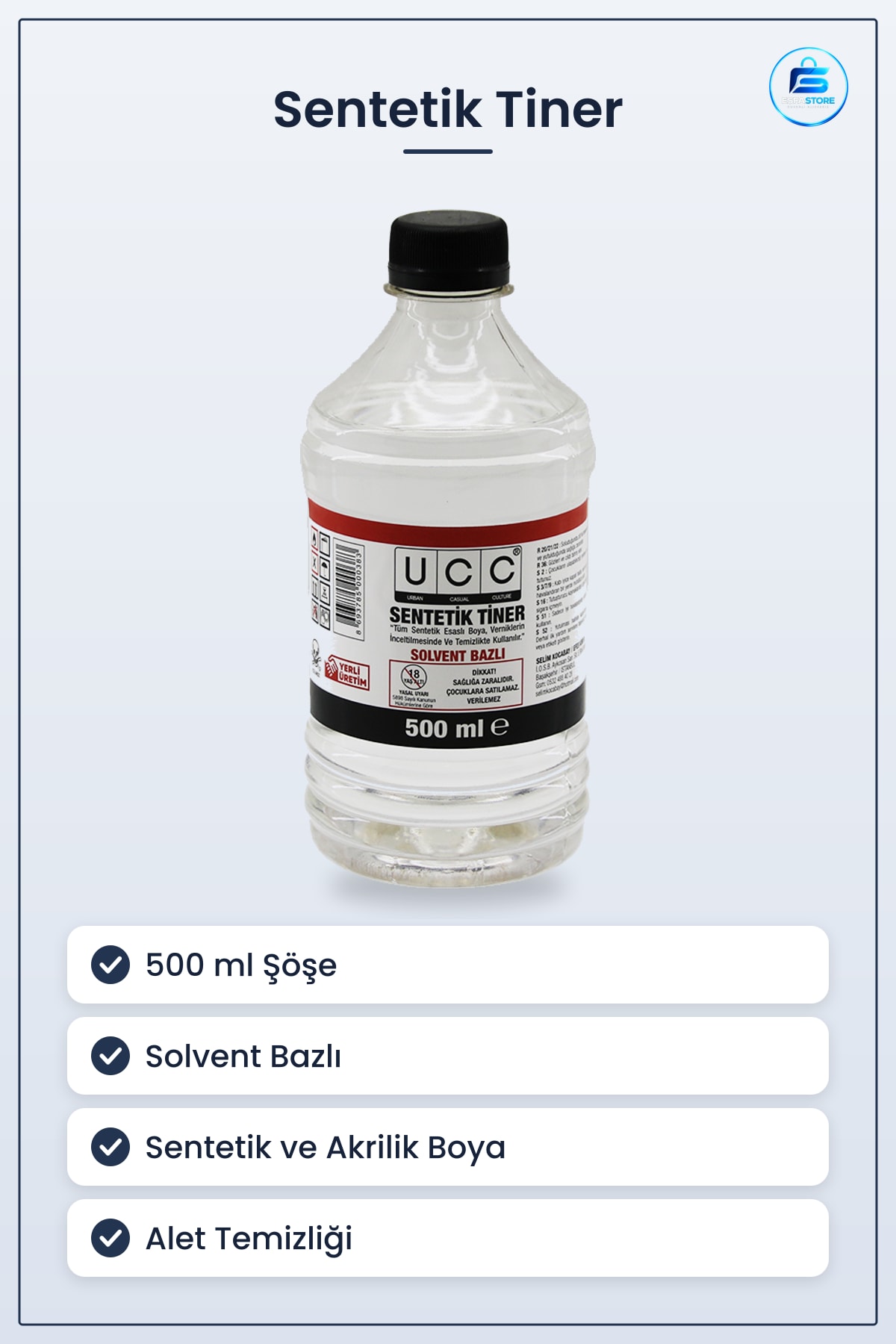 Sentetik Tiner 500 ml Solvent Bazlı Boya İnceltici ve Çözücü Yağ Reçine Kalıntı Temizleyici
