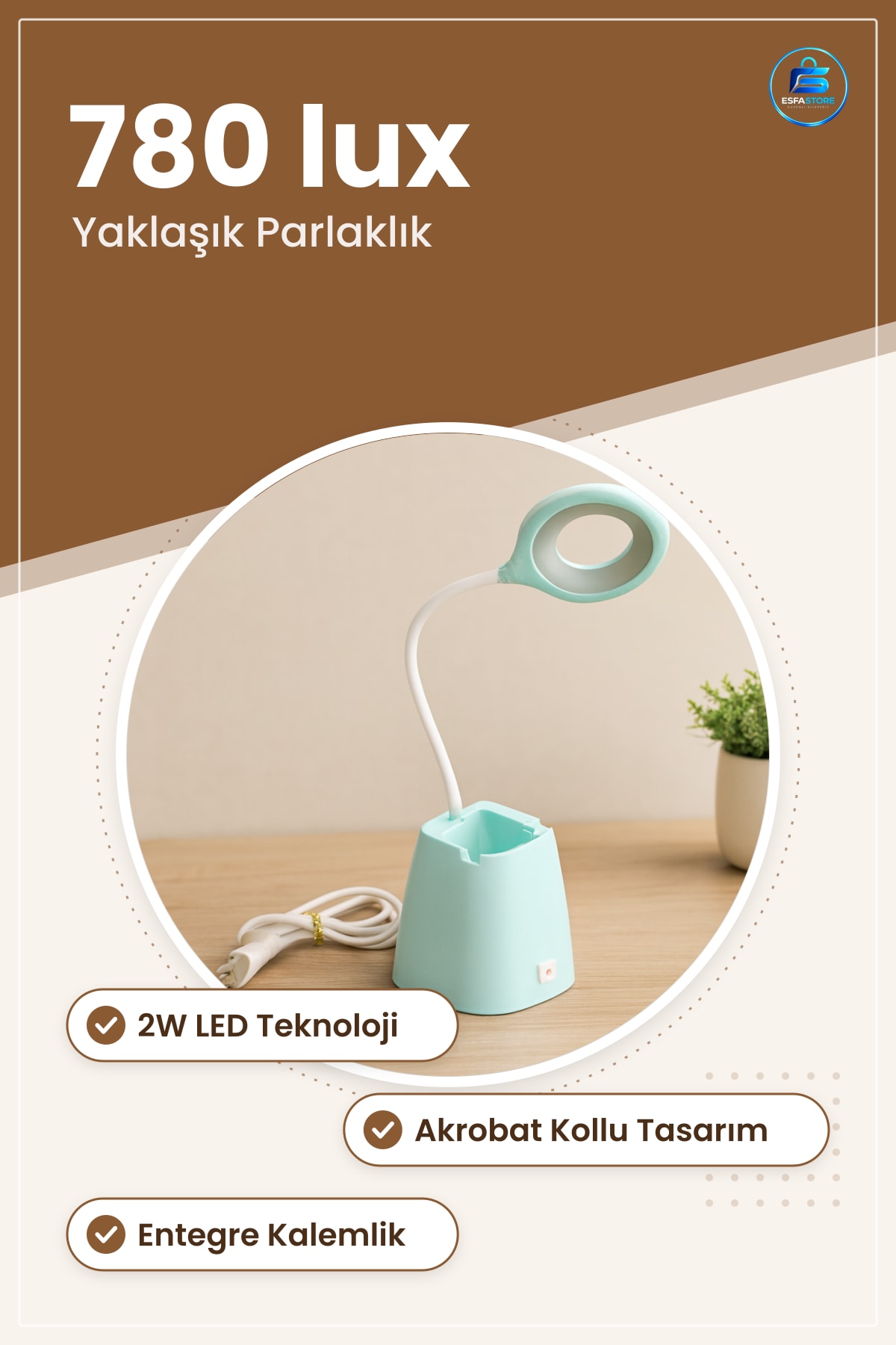 LED Masa Lambası Akrobat Kollu Kalemlikli 2W Ofis Çalışma Okuma Işığı Esnek Ayarlı Anahtarlı
