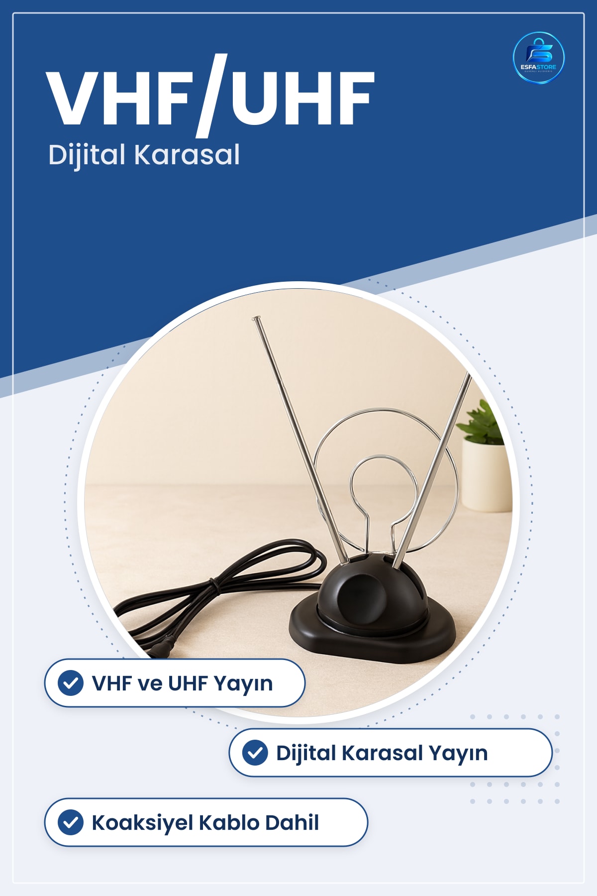 İç Mekan TV Anteni VHF UHF Dijital Karasal Yayın Ev Ofis Televizyon Sinyal Alıcı