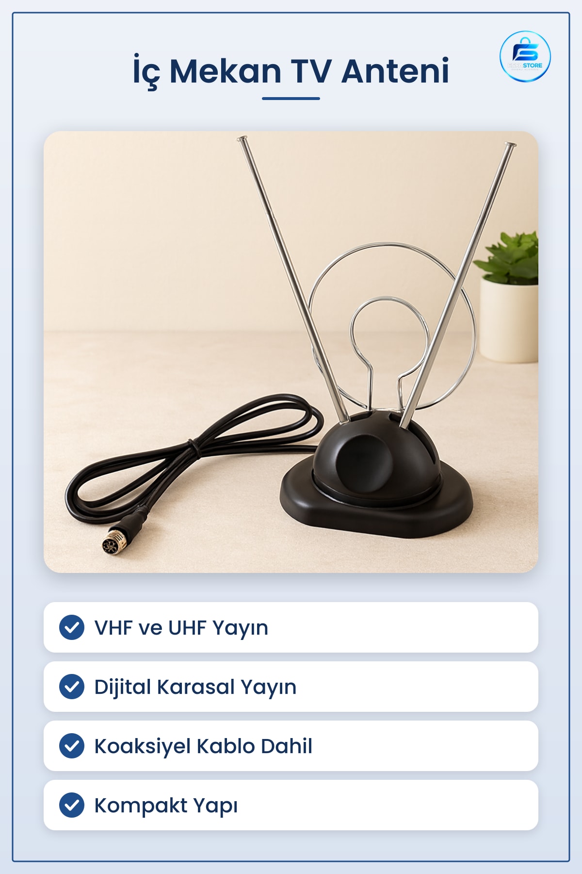 İç Mekan TV Anteni VHF UHF Dijital Karasal Yayın Ev Ofis Televizyon Sinyal Alıcı