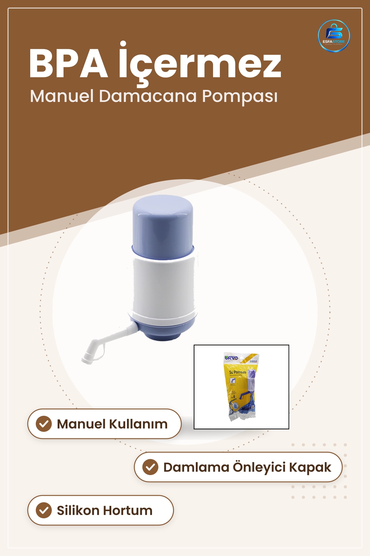 Damacana Pompası Manuel Dağıtım Damlama Önleyici Kapaklı Silikon Hortumlu Taşınabilir Ev Ofis