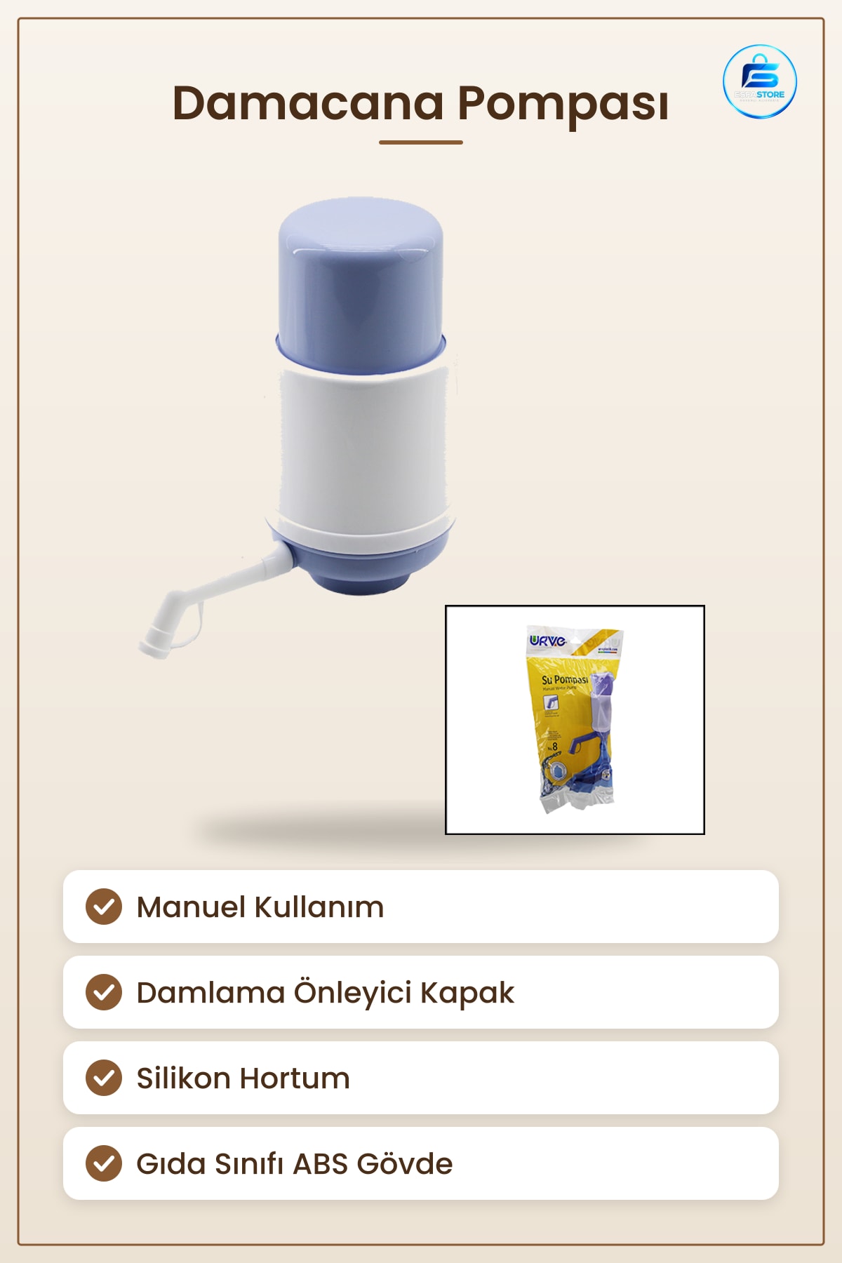 Damacana Pompası Manuel Dağıtım Damlama Önleyici Kapaklı Silikon Hortumlu Taşınabilir Ev Ofis