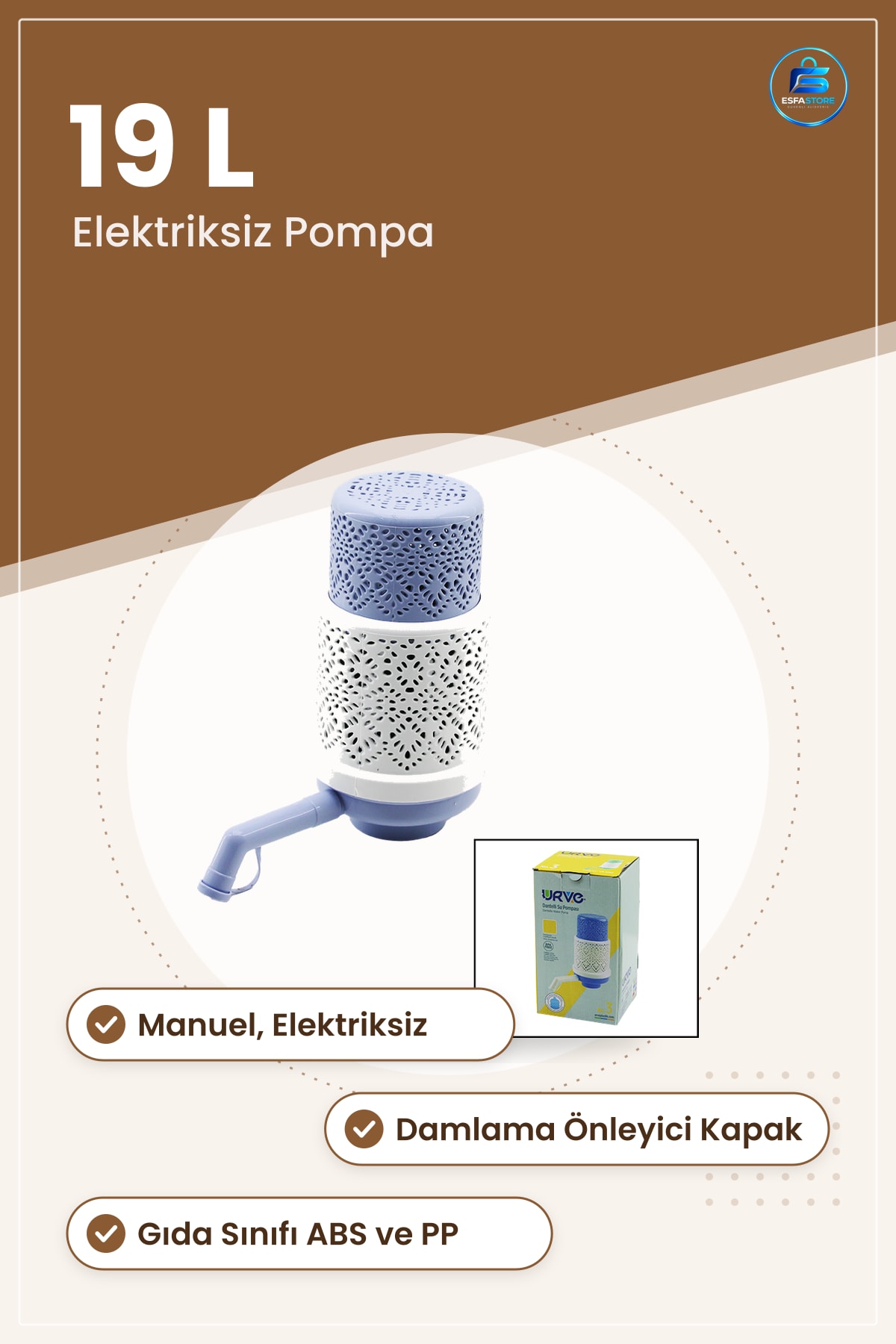 Damacana Pompası Manuel Dantelli 19 Litre Su Çekme Damlama Önleyici Kapak Elektriksiz Mutfak Ofis