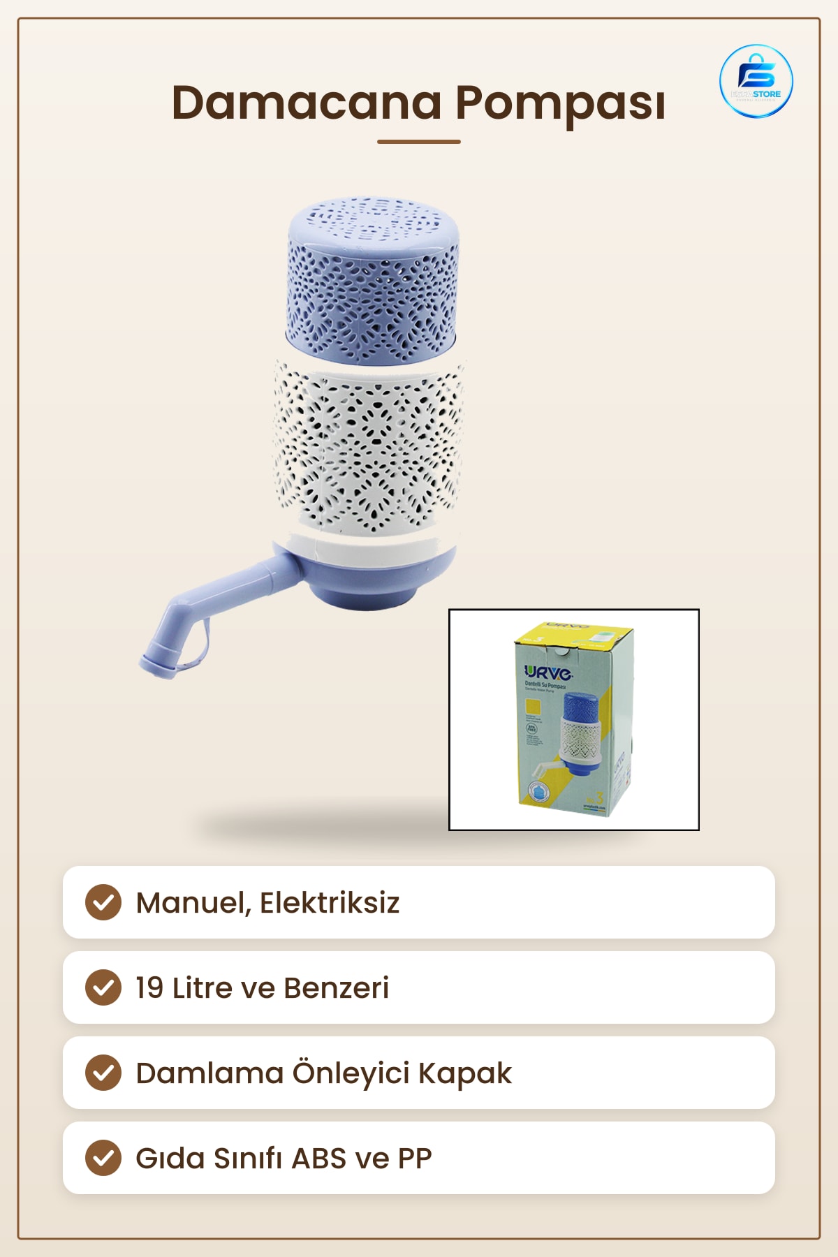 Damacana Pompası Manuel Dantelli 19 Litre Su Çekme Damlama Önleyici Kapak Elektriksiz Mutfak Ofis
