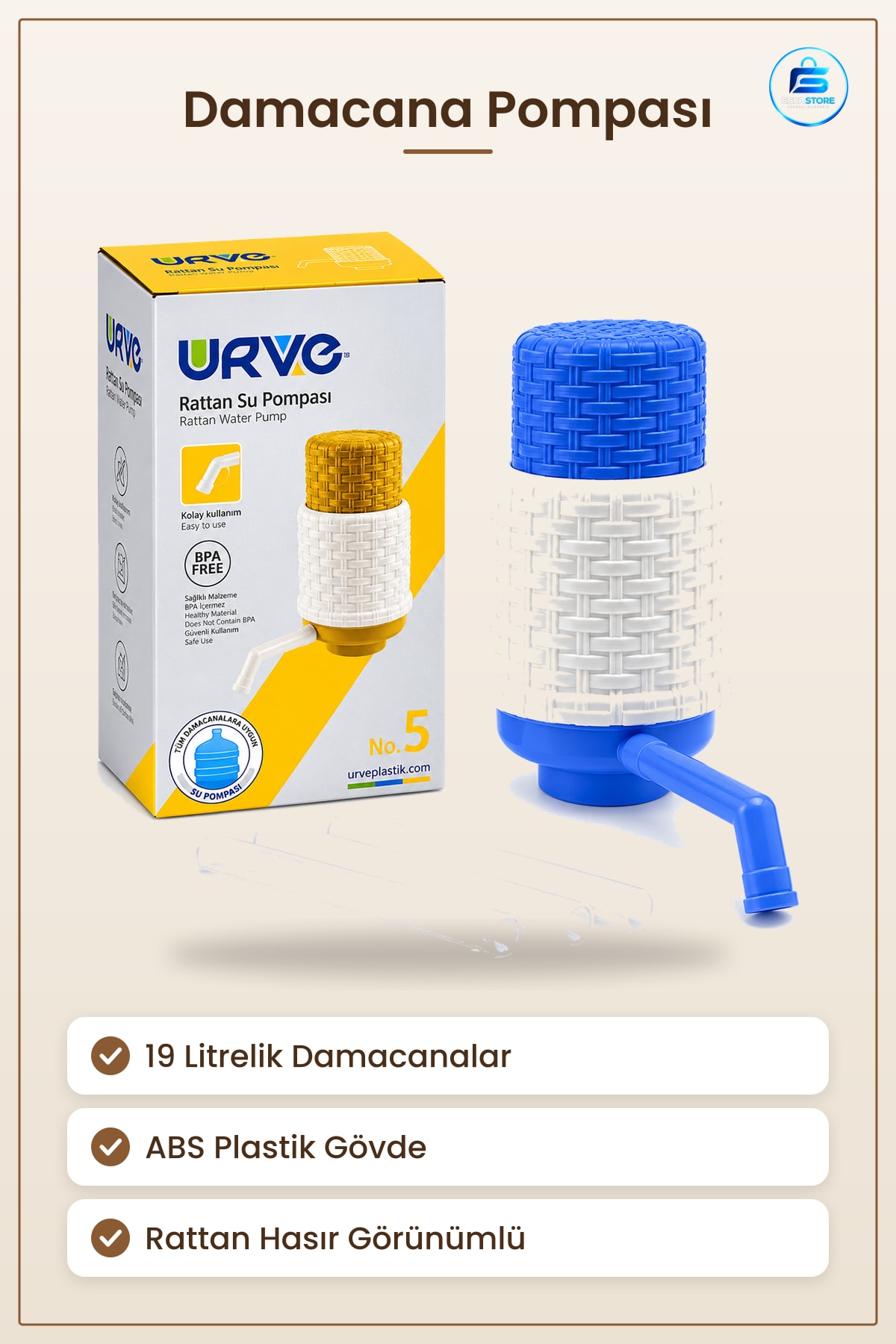 Damacana Pompası No.5 Hasırlı Su Dağıtım Litrelik Damacanalar İçin ABS Plastik Ev Ofis
