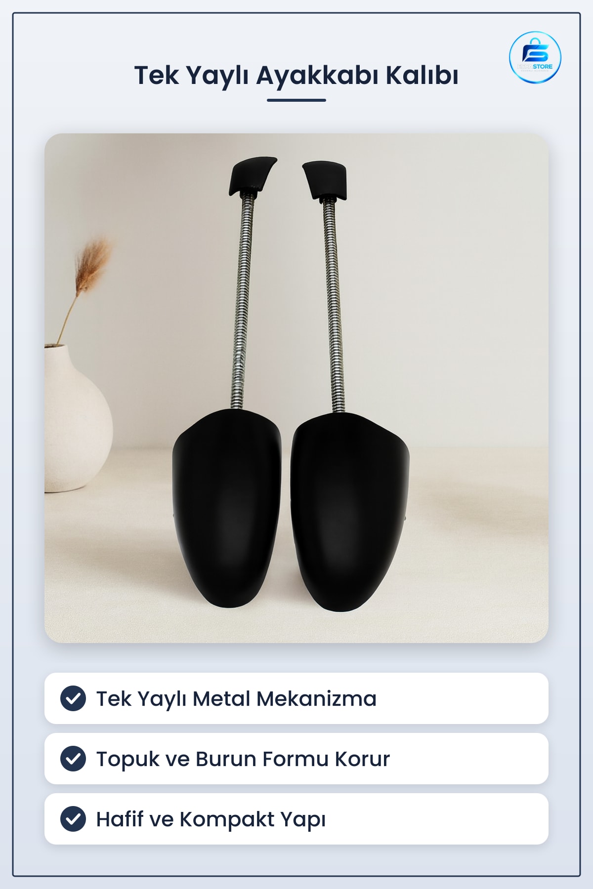 Ayakkabı Kalıbı Tek Yaylı Metal Mekanizmalı Form Koruyucu Plastik Kalıp Siyah Bakım Aracı