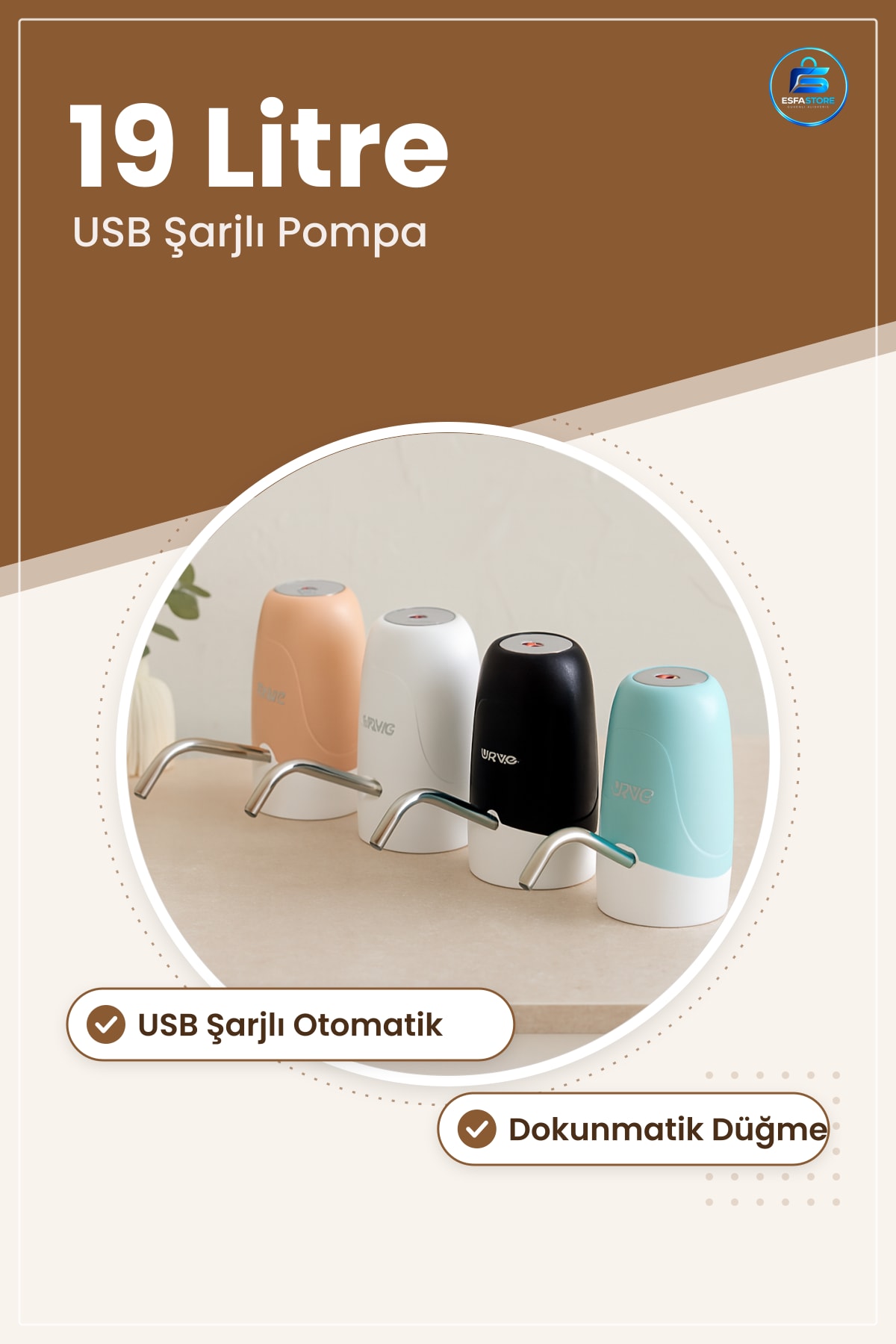 Damacana Pompası USB Şarjlı Otomatik Elektrikli Su Dağıtıcı Dokunmatik Taşınabilir Mutfak Ofis