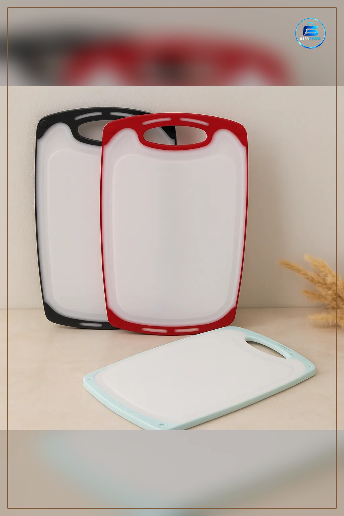 Kesme Tahtası Plastik Kesim Panosu 40x24 cm 10 mm Kaymaz Silikon Kenarlı Mutfak Hijyenik