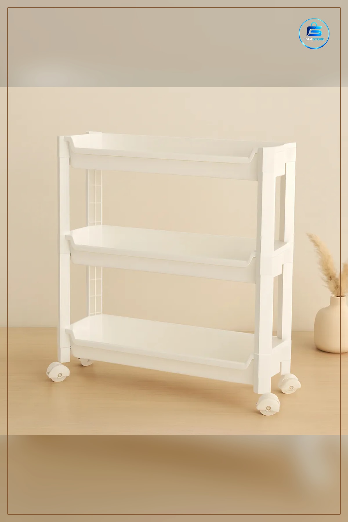 3 Katlı Tekerlekli Dolap İçi Düzenleyici Raf 465x145x480 mm Mutfak Banyo Ofis Sepet Organizer